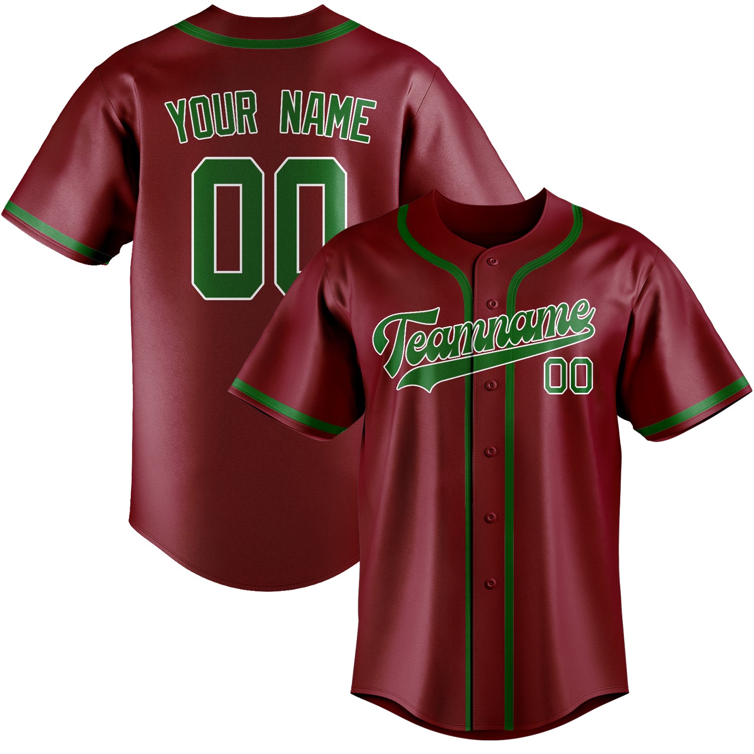 Custom Crimson Red Emerald Green Baseball Jersey