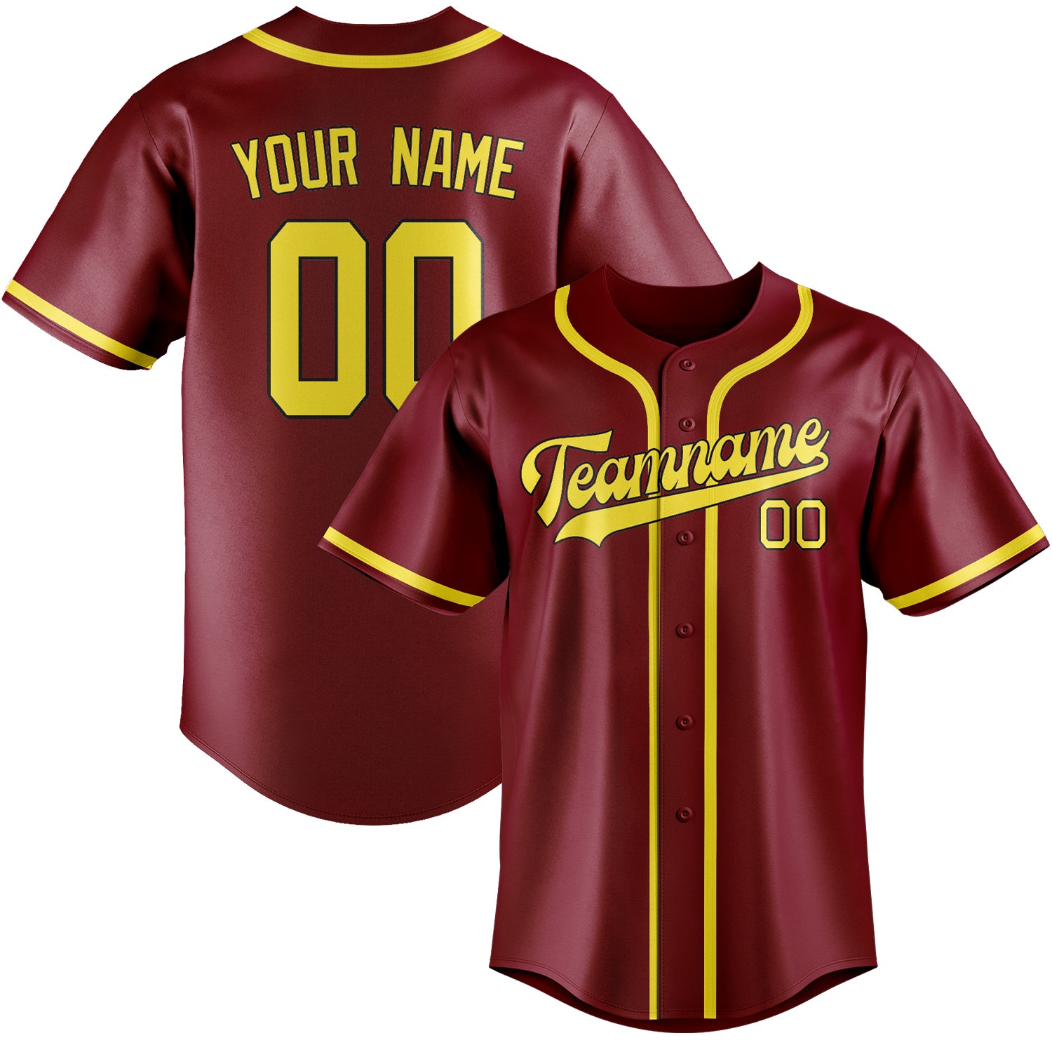 Custom Crimson Red Light Yellow Baseball Jersey