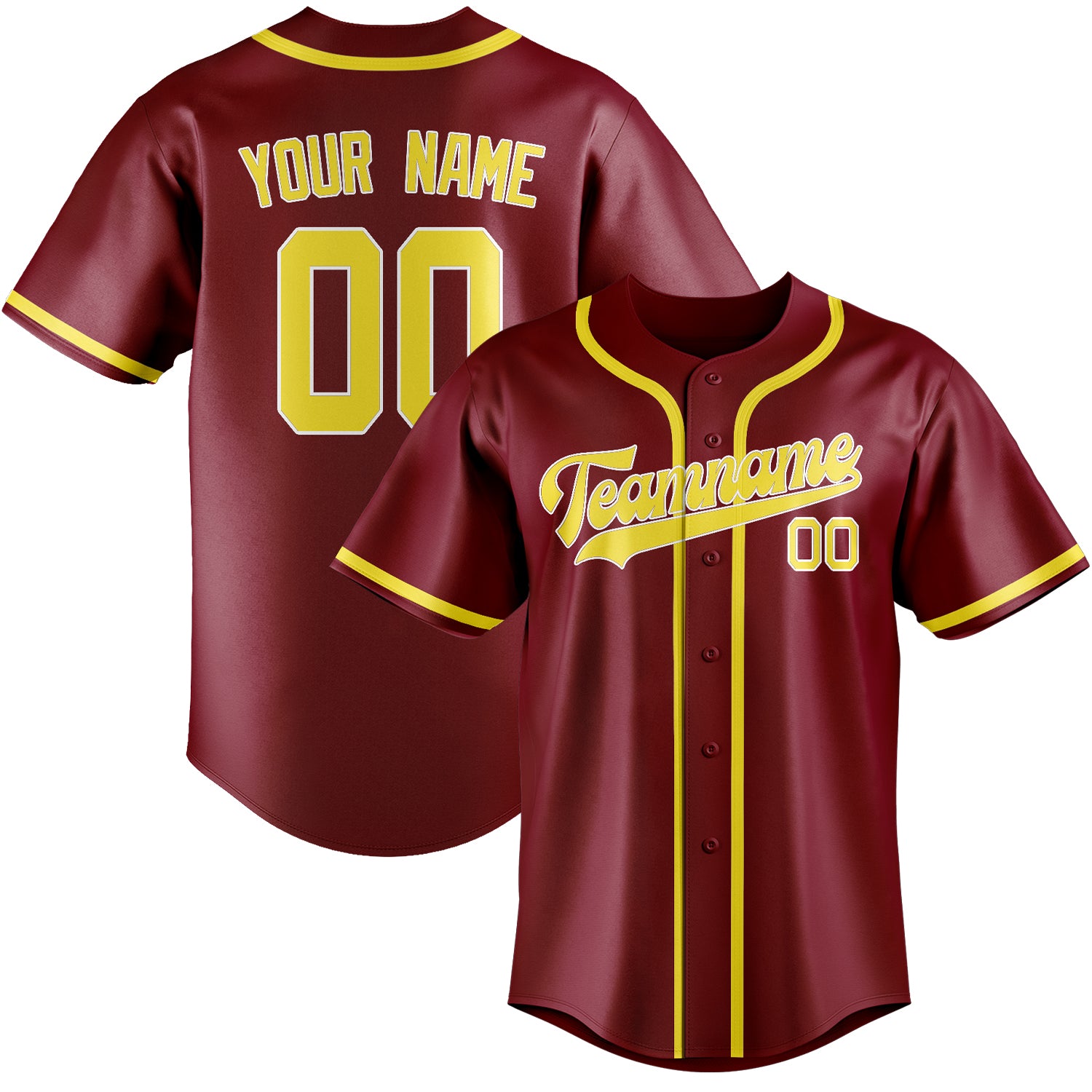 Custom Crimson Red Light Yellow Baseball Jersey