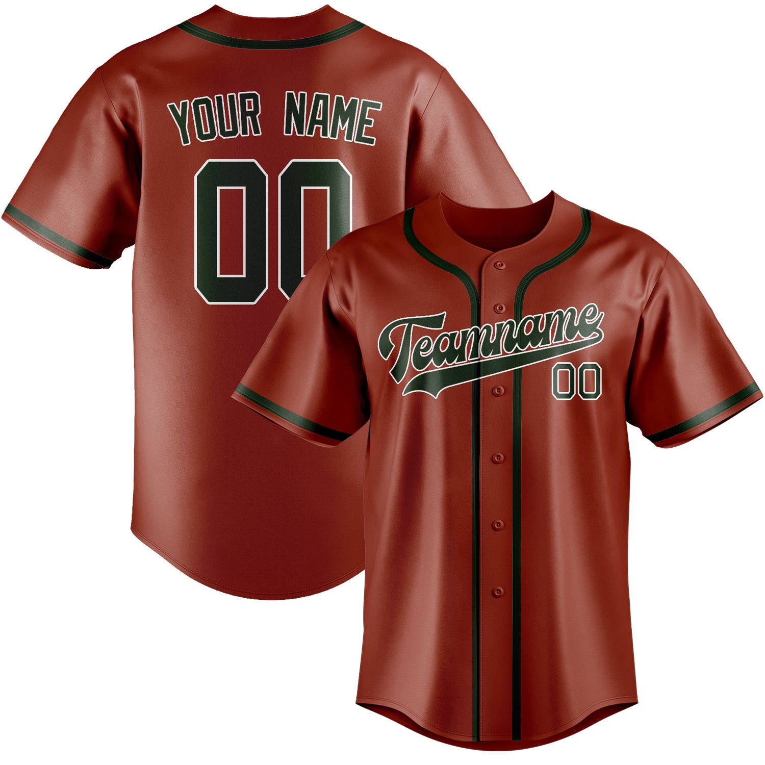 Custom Coral Red Dark Green Baseball Jersey