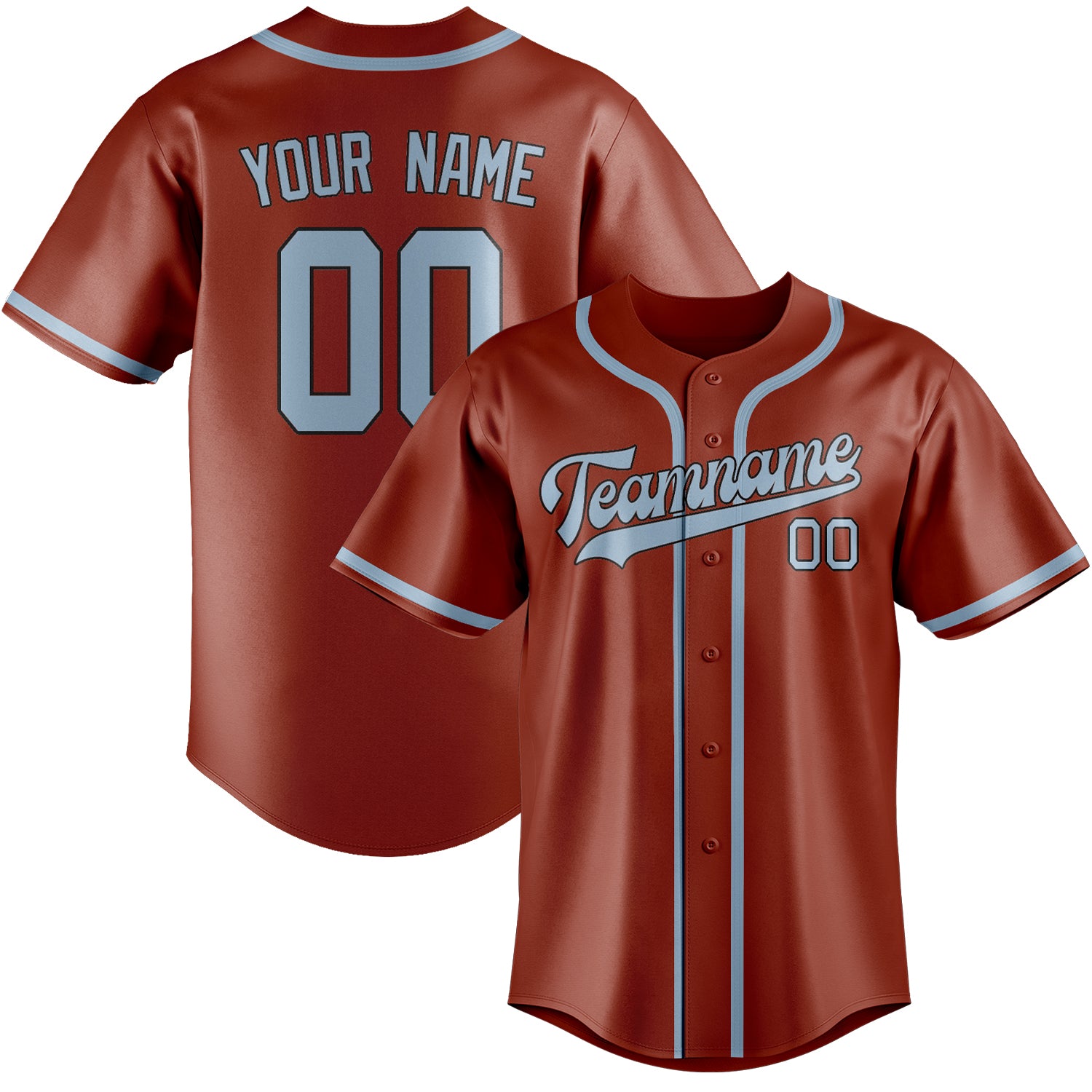 Custom Coral Red Light Blue Baseball Jersey