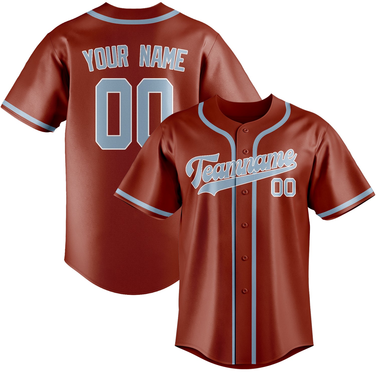 Custom Coral Red Light Blue Baseball Jersey