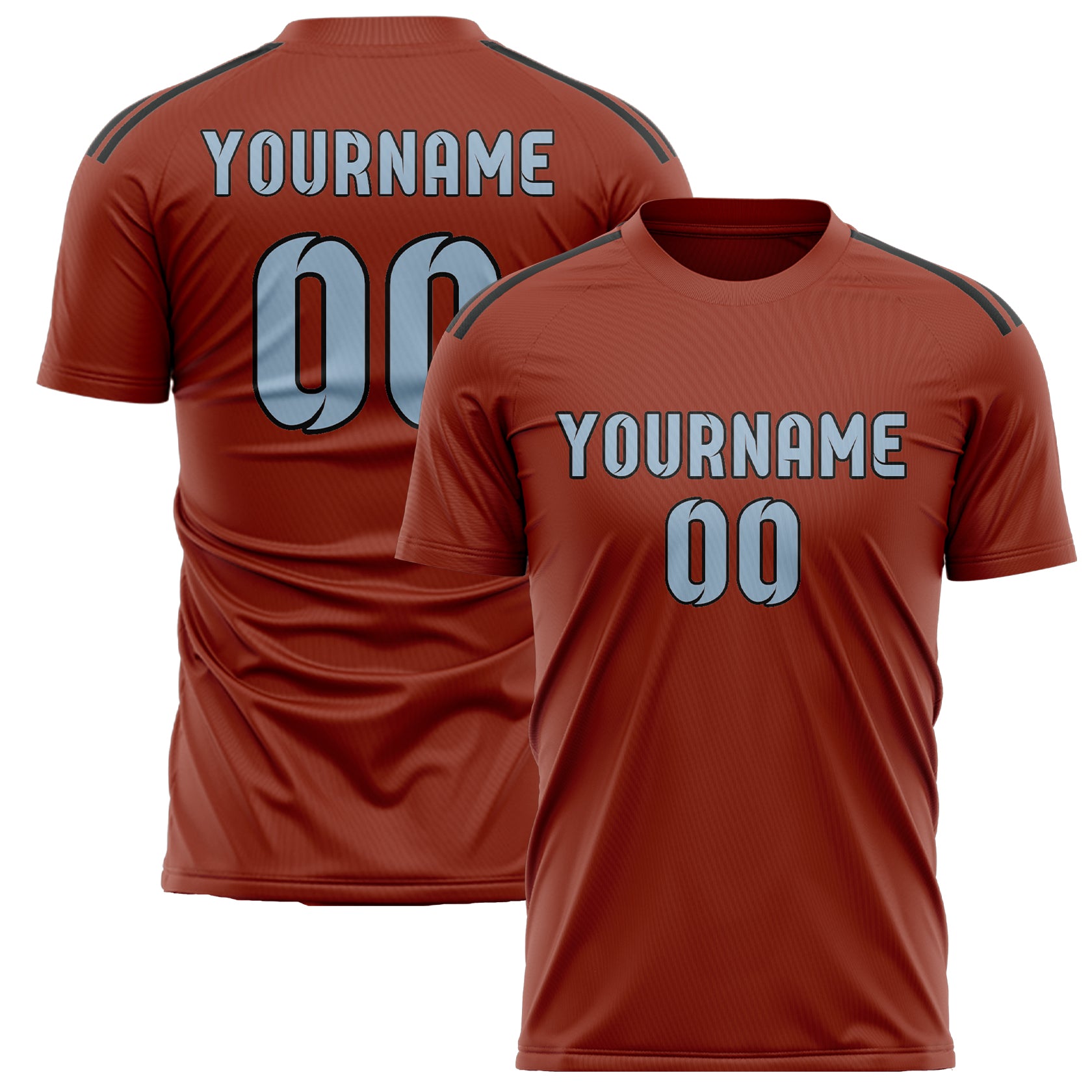 Custom Coral Red Light Blue Soccer Jersey