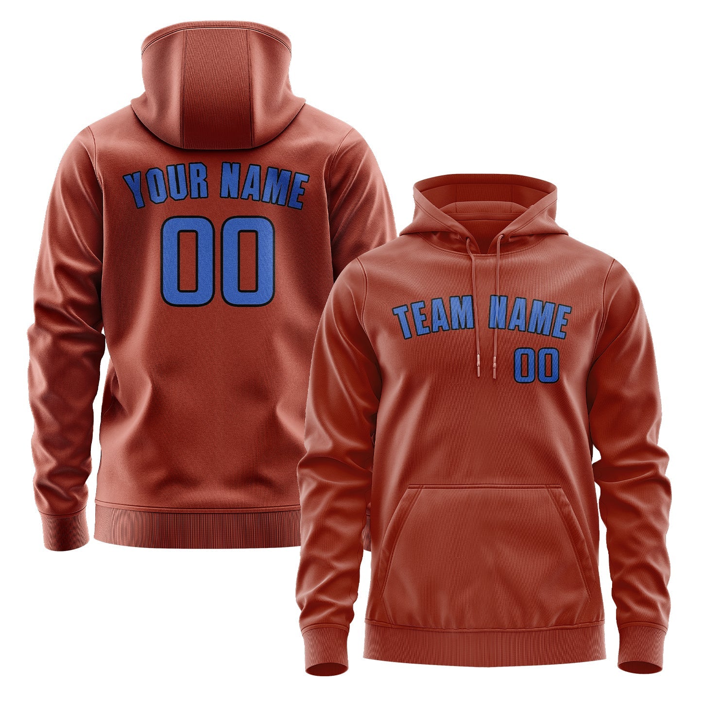 Custom Coral Red Sky Blue Hoodie