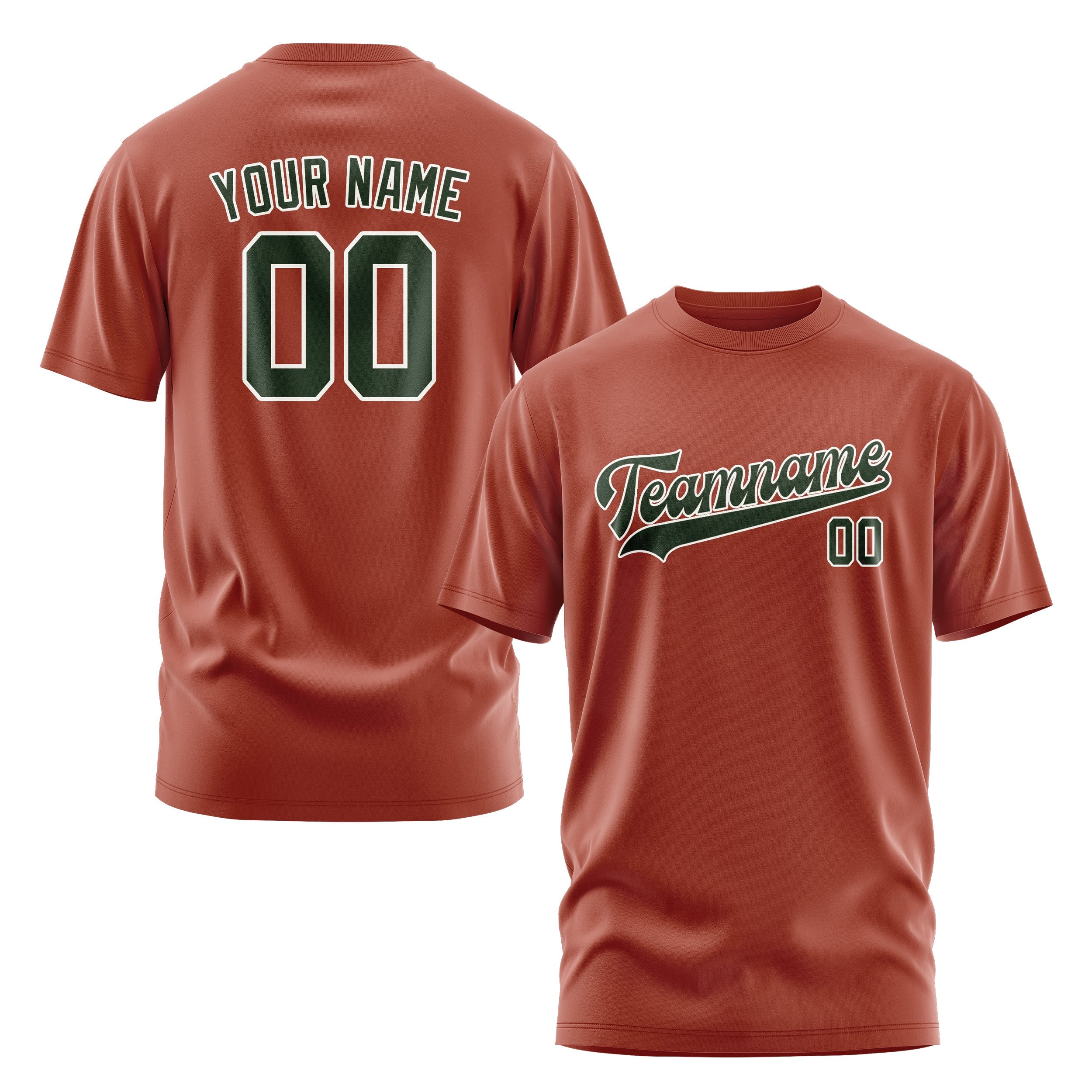 Custom Coral Red Dark Green T-Shirt