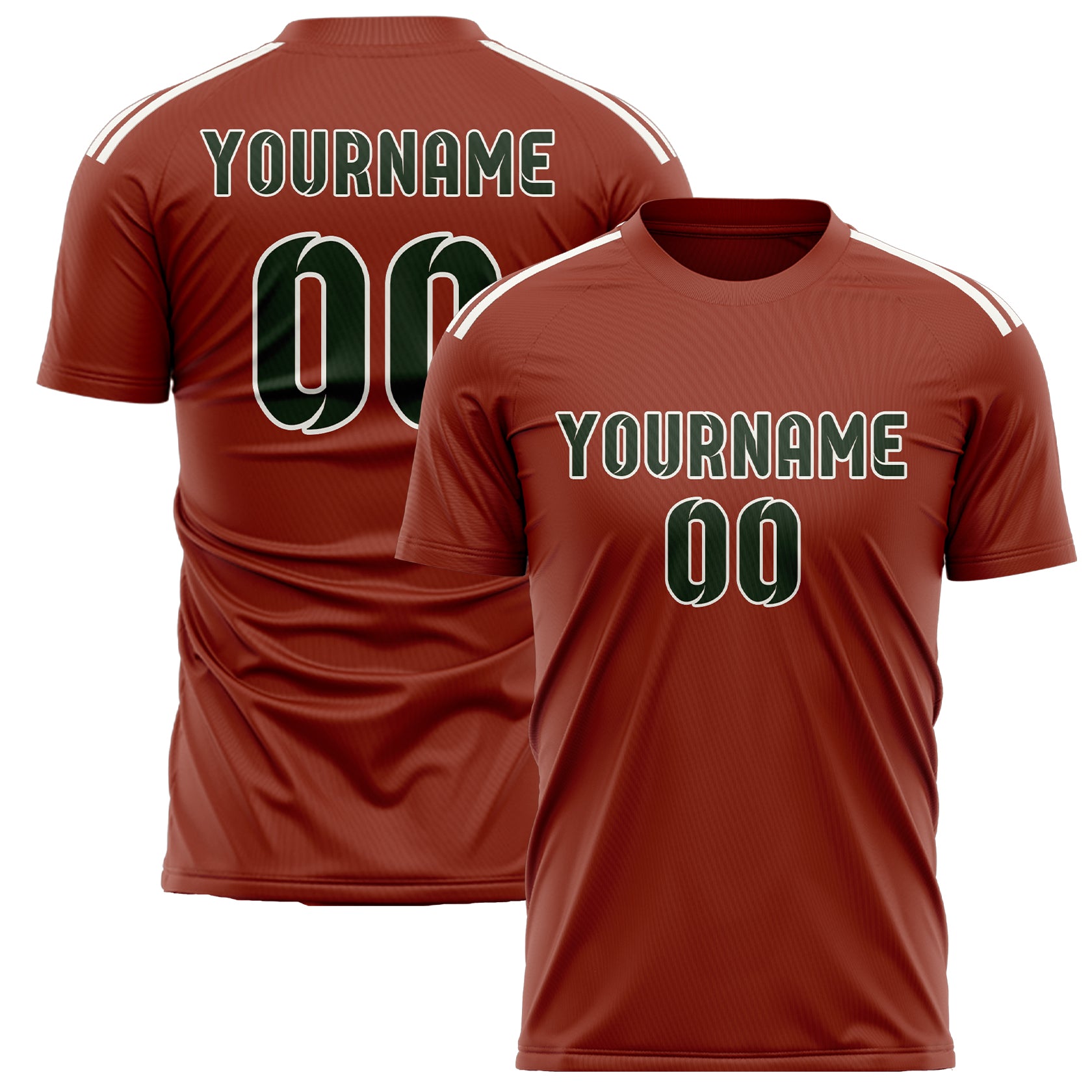 Custom Coral Red Dark Green Soccer Jersey