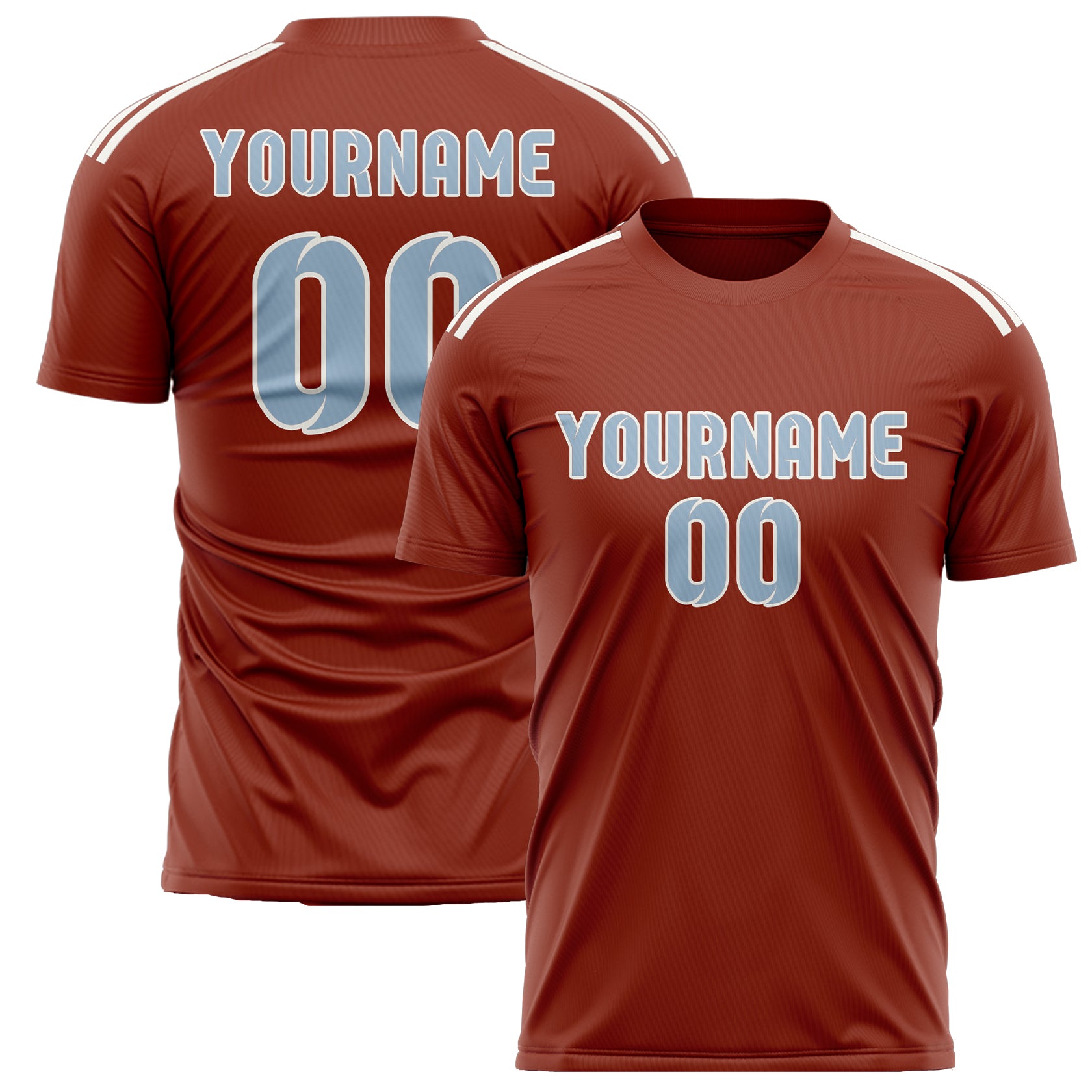 Custom Coral Red Light Blue Soccer Jersey