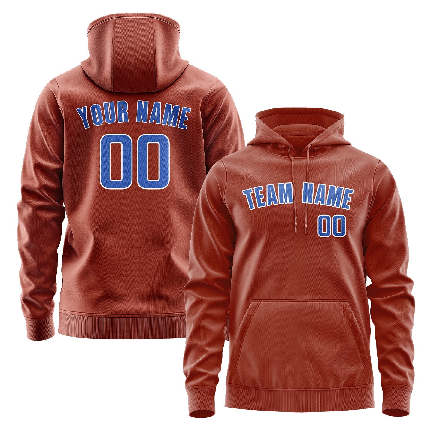 Custom Coral Red Sky Blue Hoodie