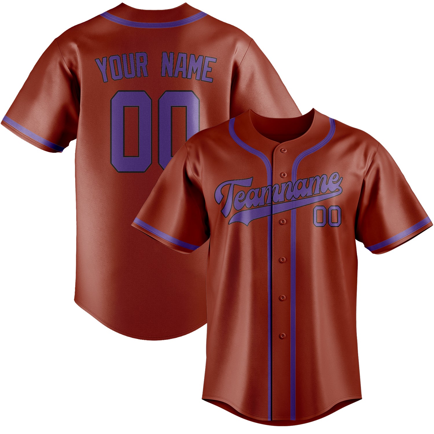 Custom Coral Red Light Purple Baseball Jersey