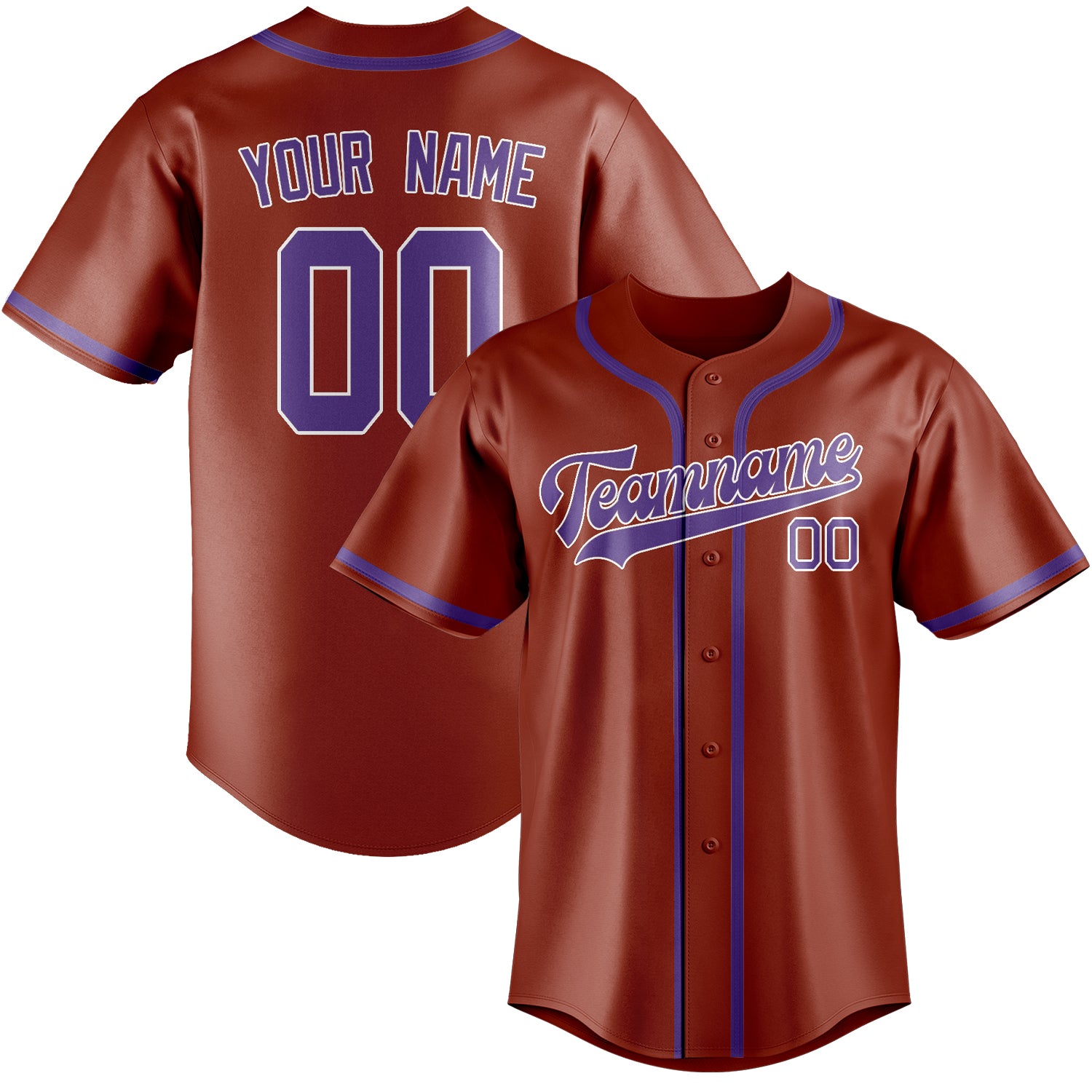 Custom Coral Red Light Purple Baseball Jersey