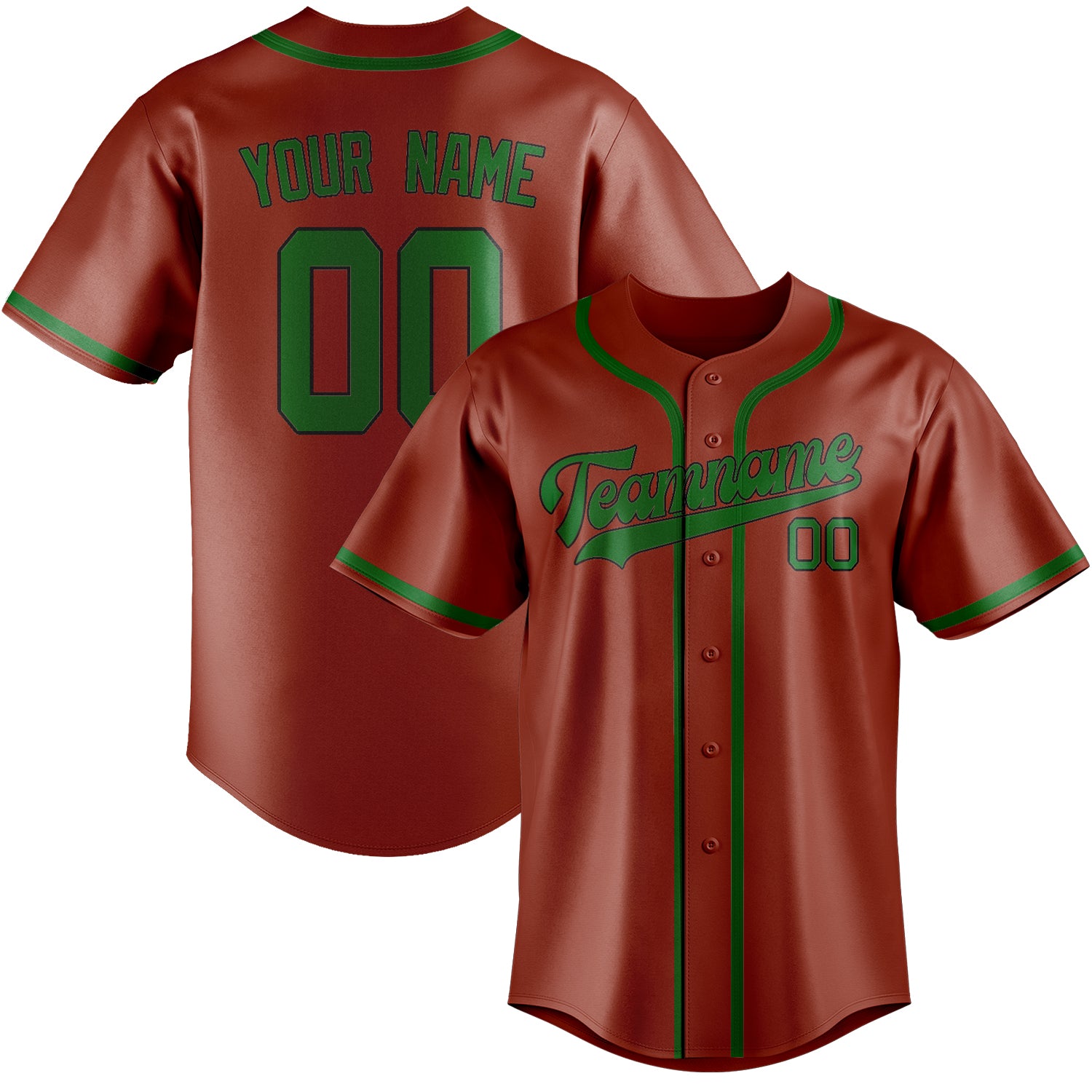 Custom Coral Red Emerald Green Baseball Jersey