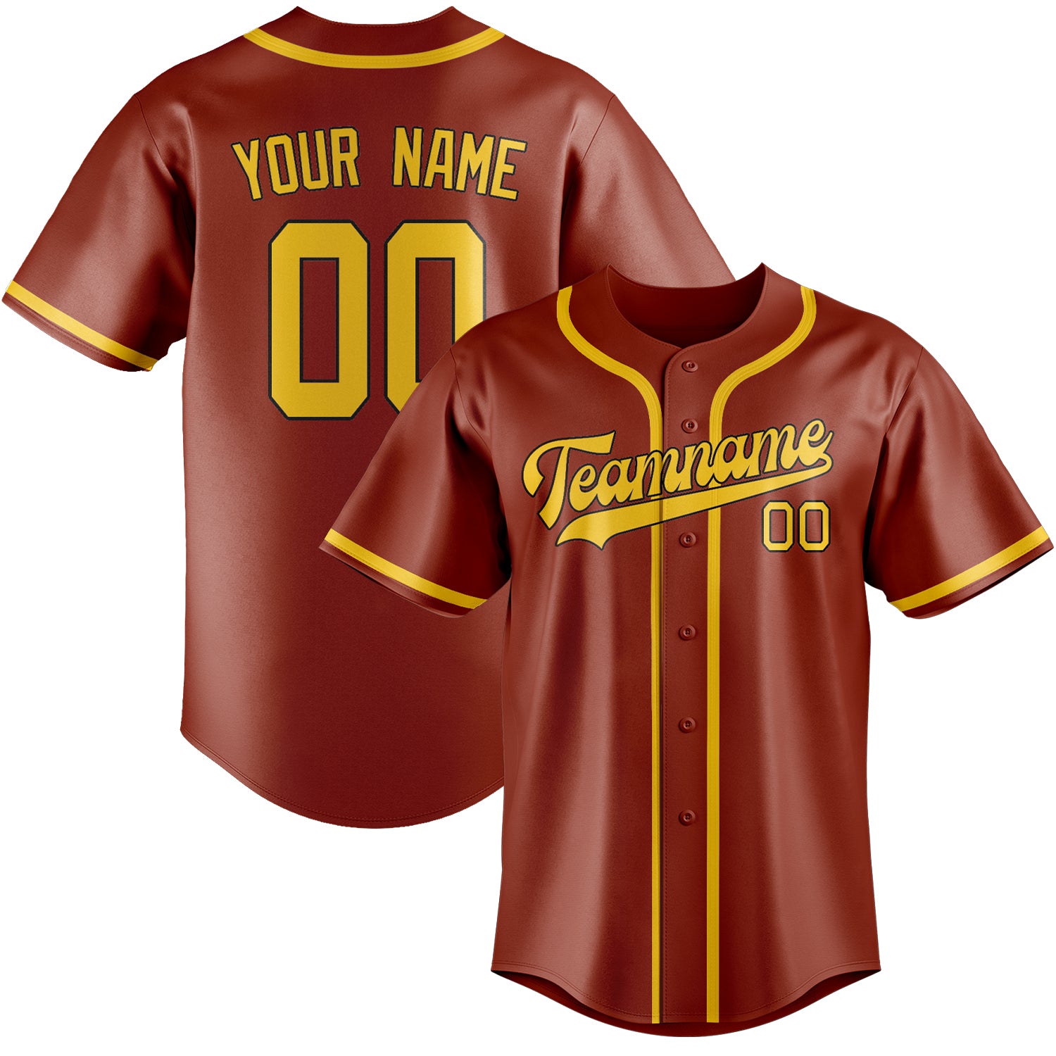 Custom Coral Red Gold Baseball Jersey
