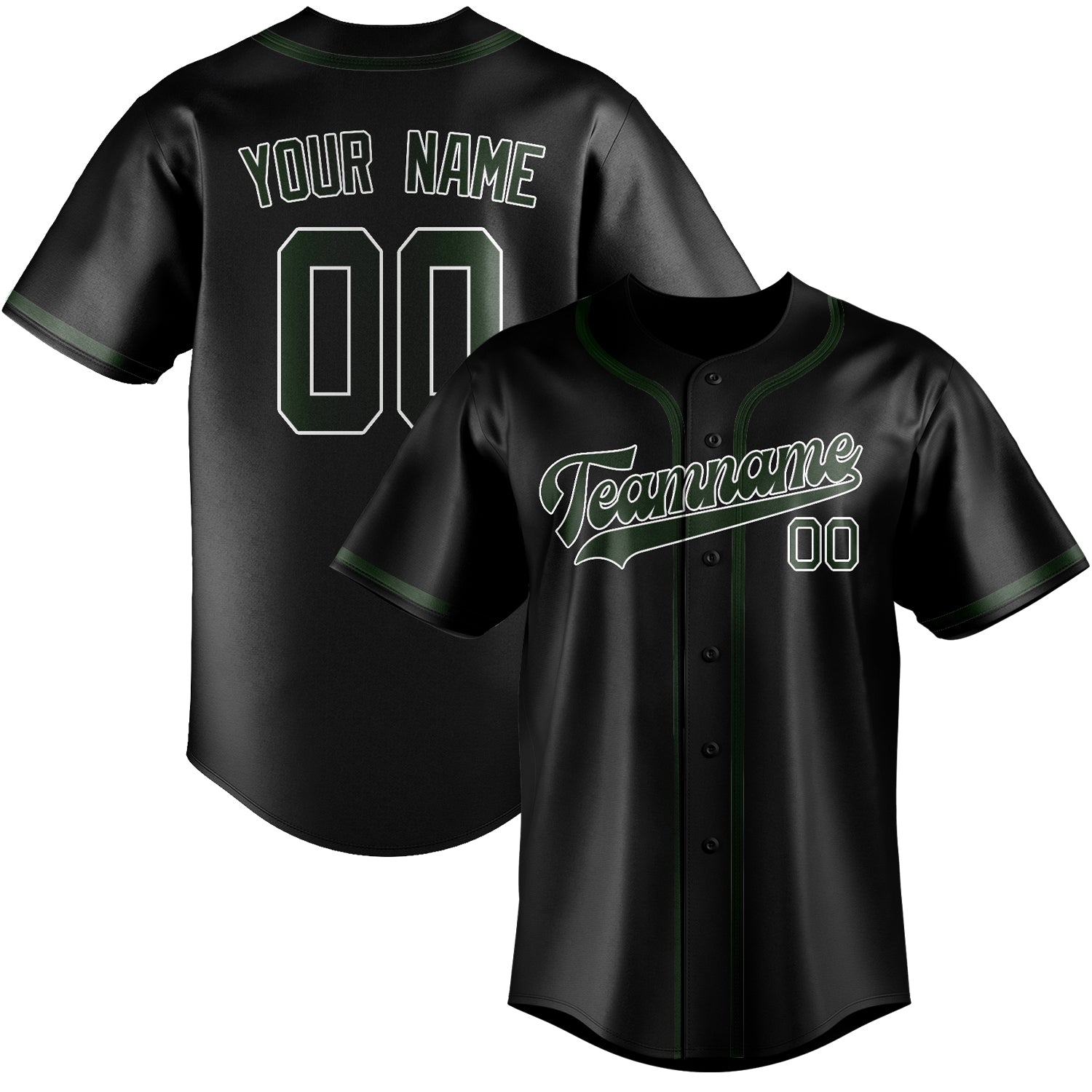 Custom Black Dark Green Baseball Jersey