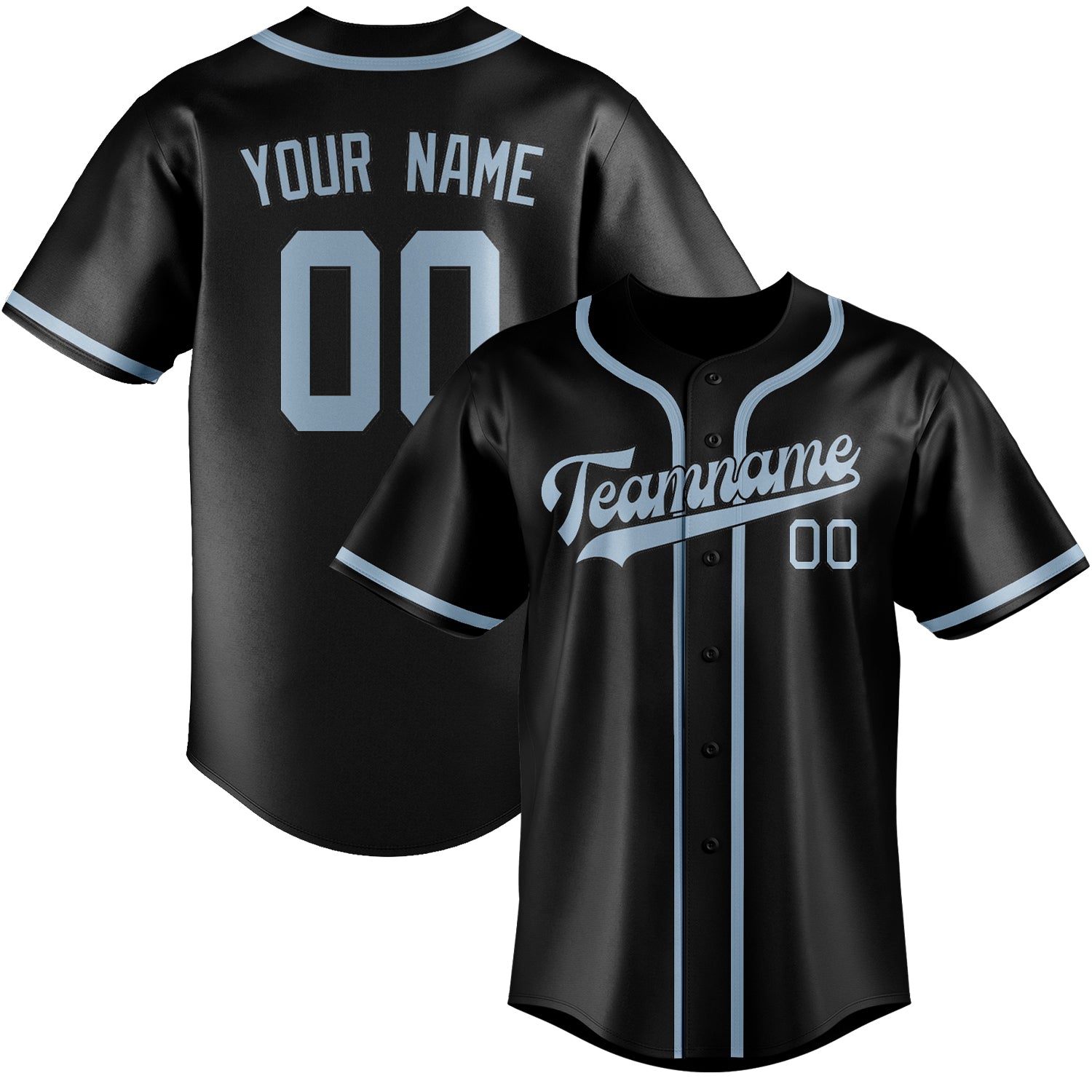 Custom Black Light Blue Baseball Jersey
