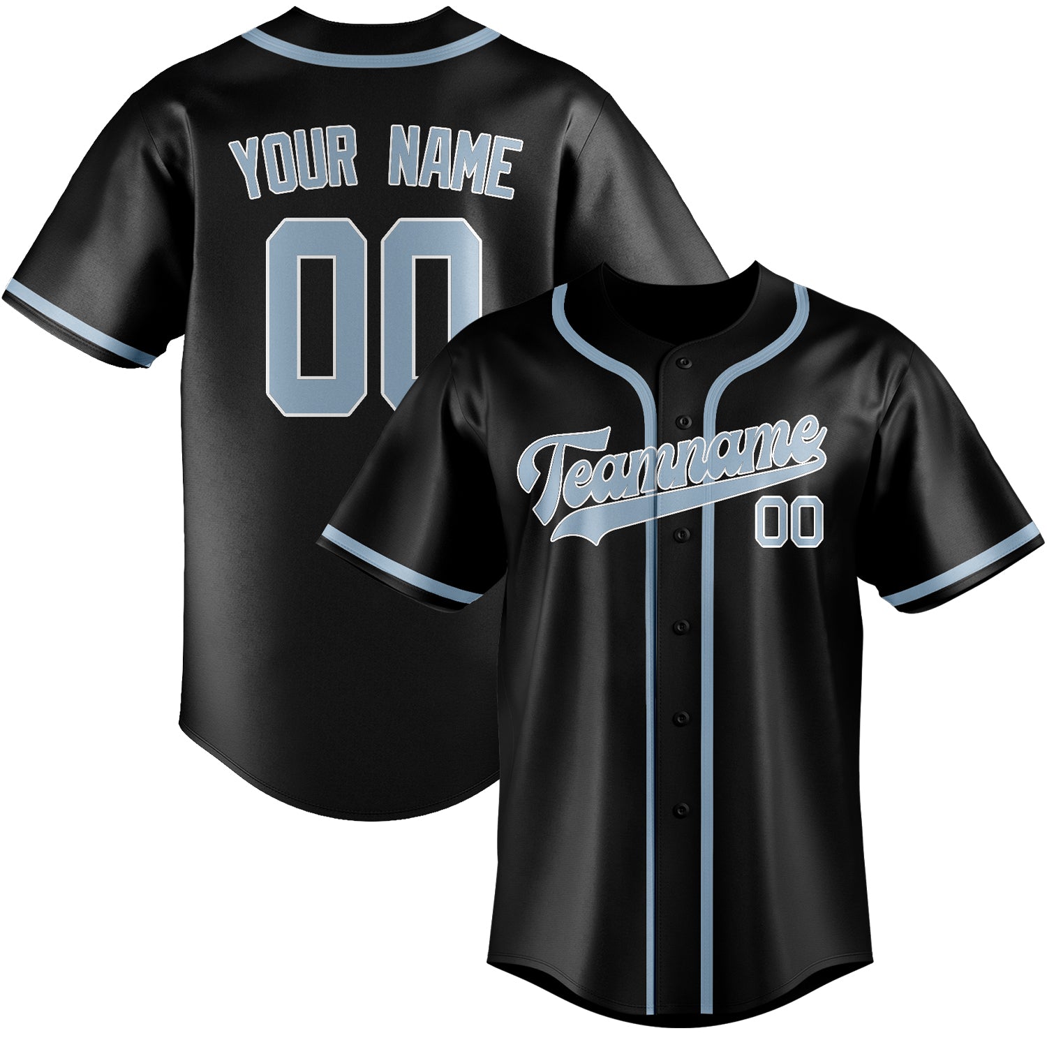 Custom Black Light Blue Baseball Jersey