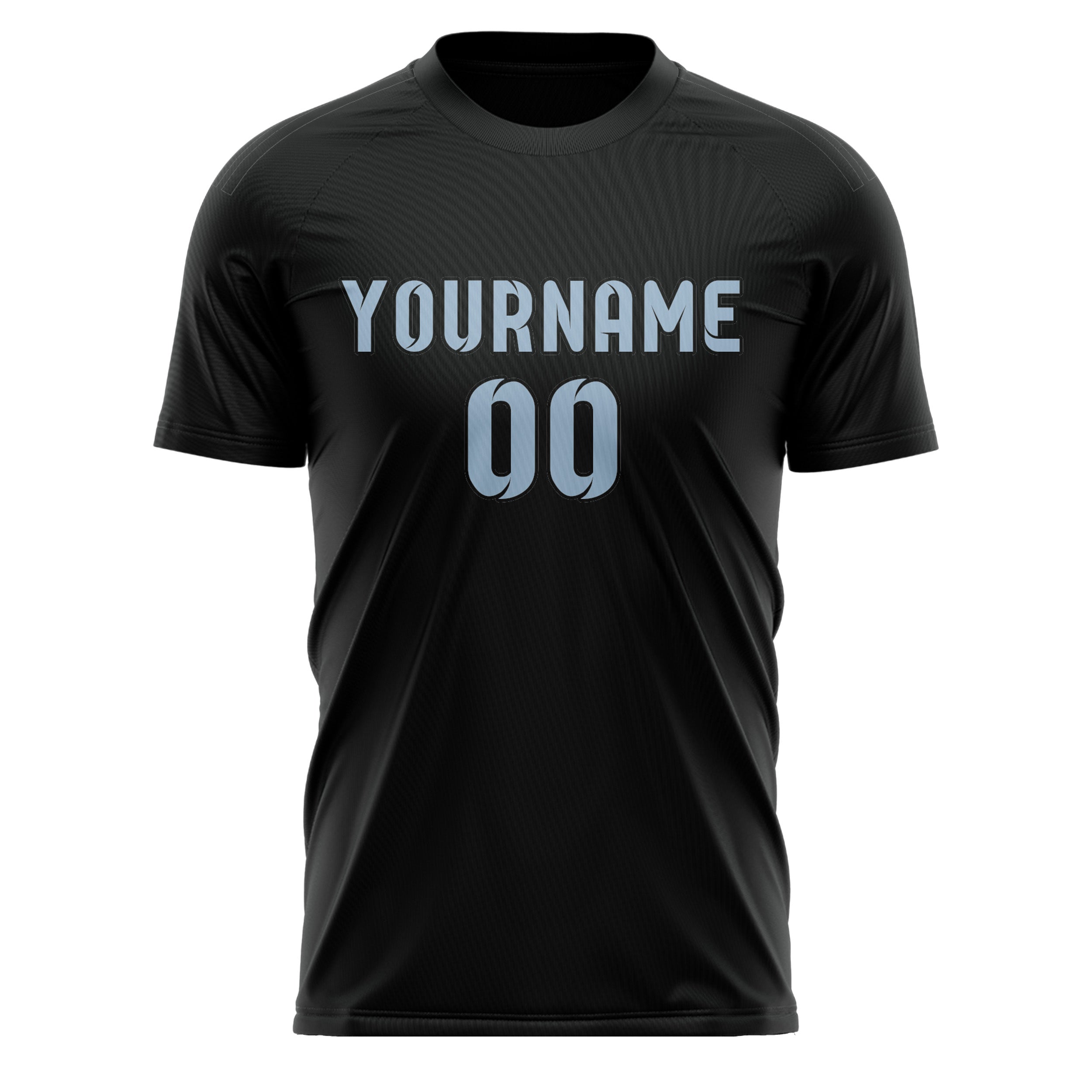 Custom Black Light Blue Soccer Jersey