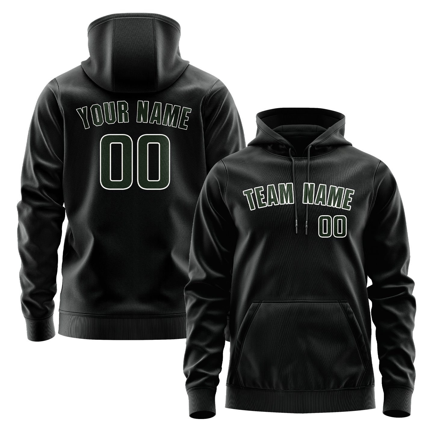 Custom Black Dark Green Hoodie
