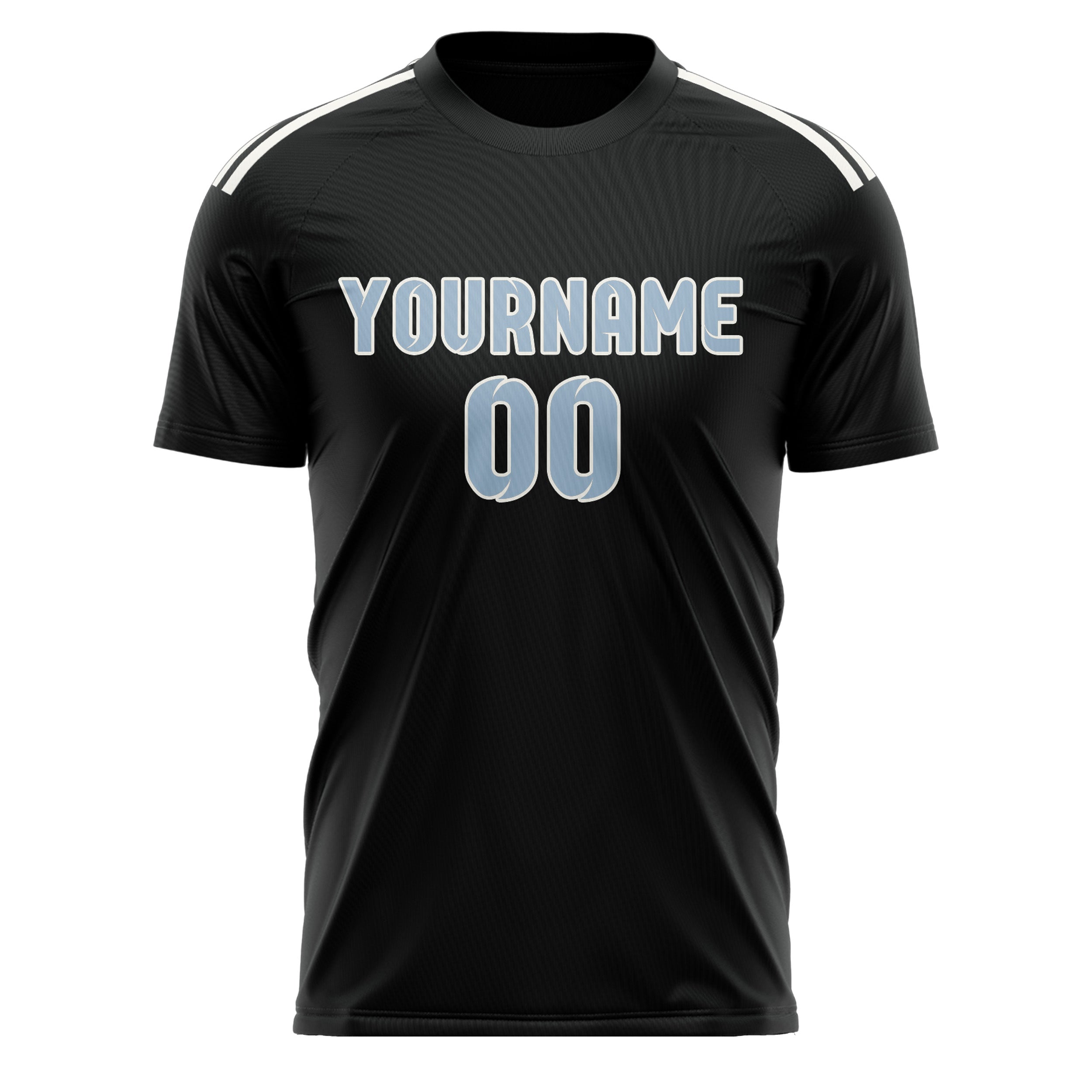 Custom Black Light Blue Soccer Jersey