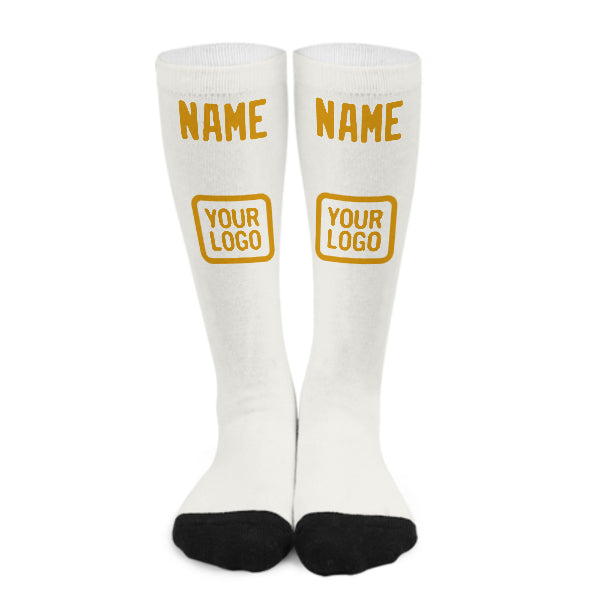 Custom White Yellow Knee-High Sock