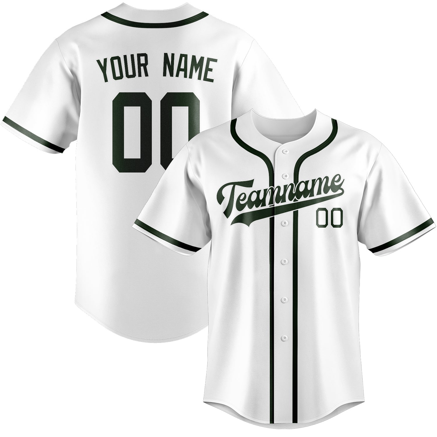 Custom White Dark Green Baseball Jersey