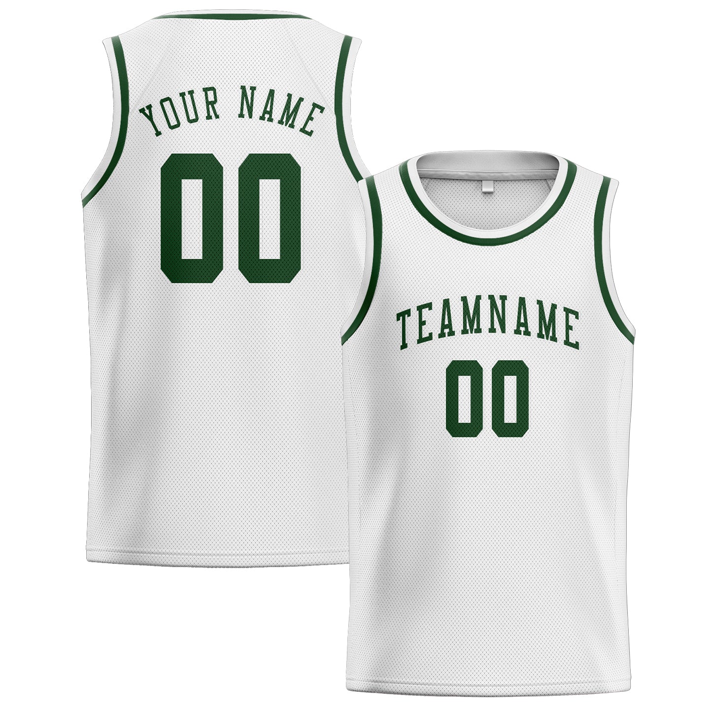 Custom White Dark Green Basketball Jersey
