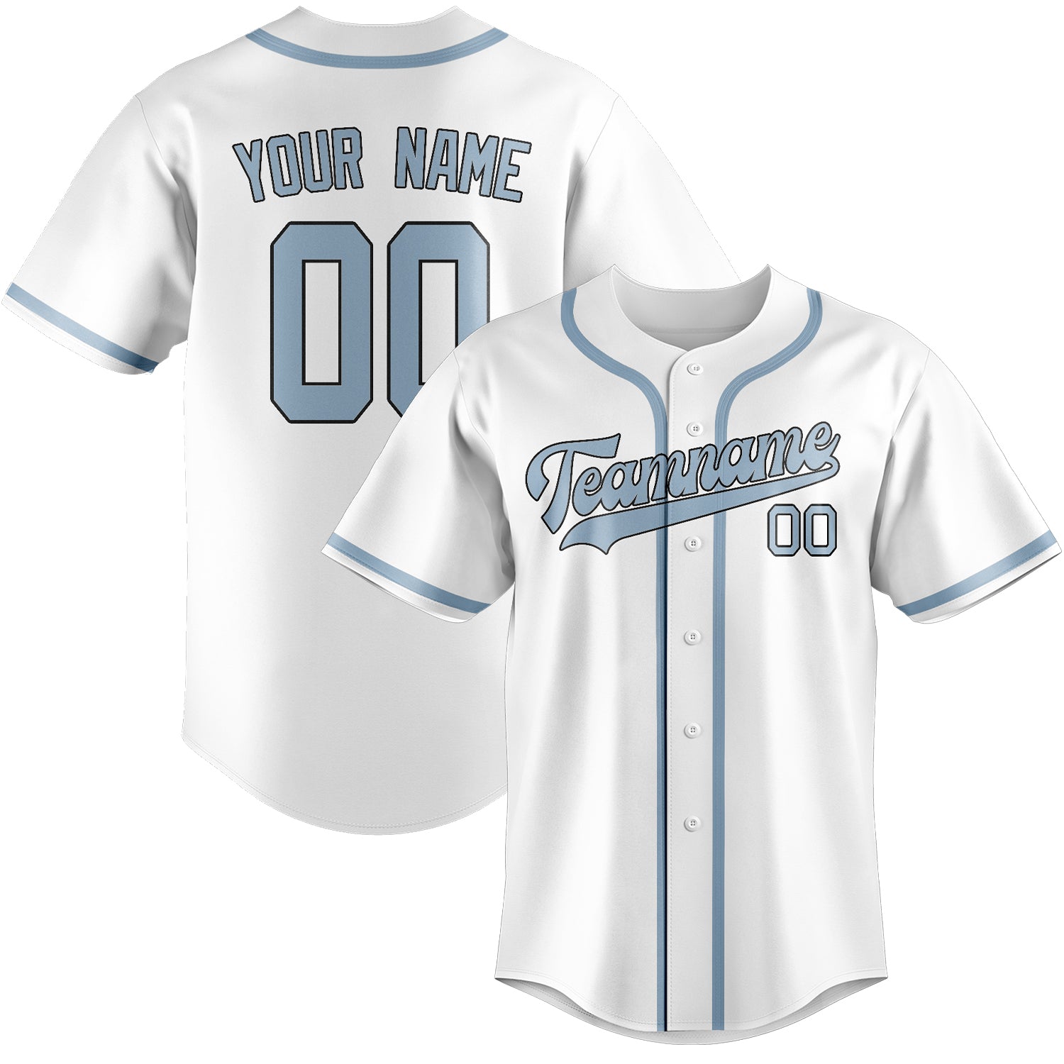 Custom White Light Blue Baseball Jersey