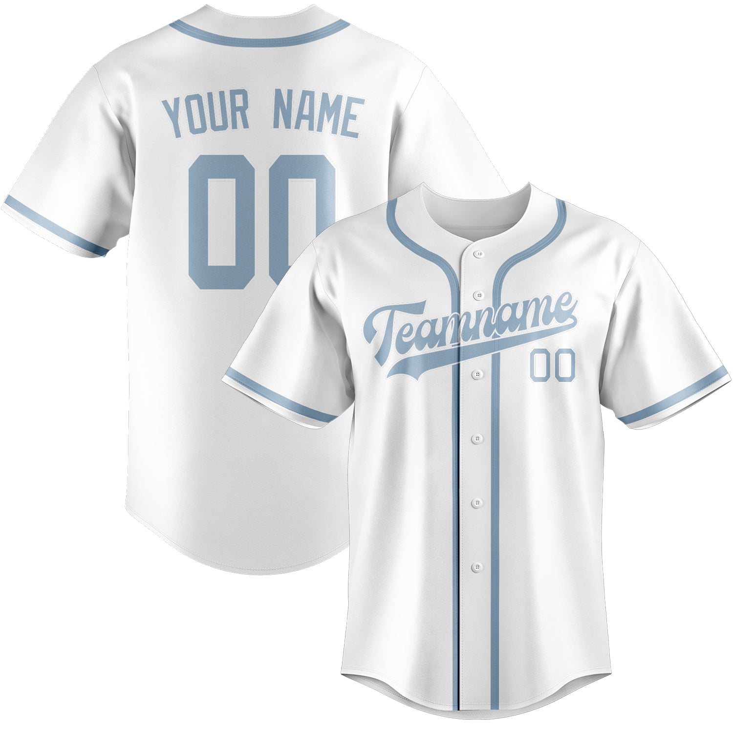 Custom White Light Blue Baseball Jersey