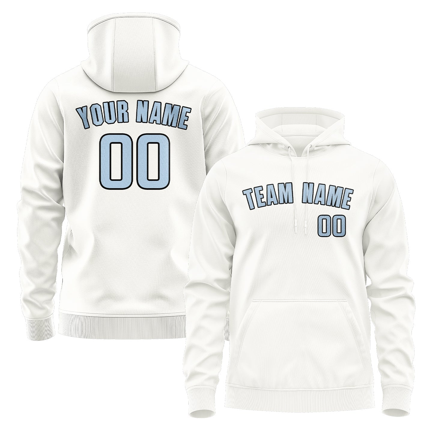 Custom White Light Blue Hoodie