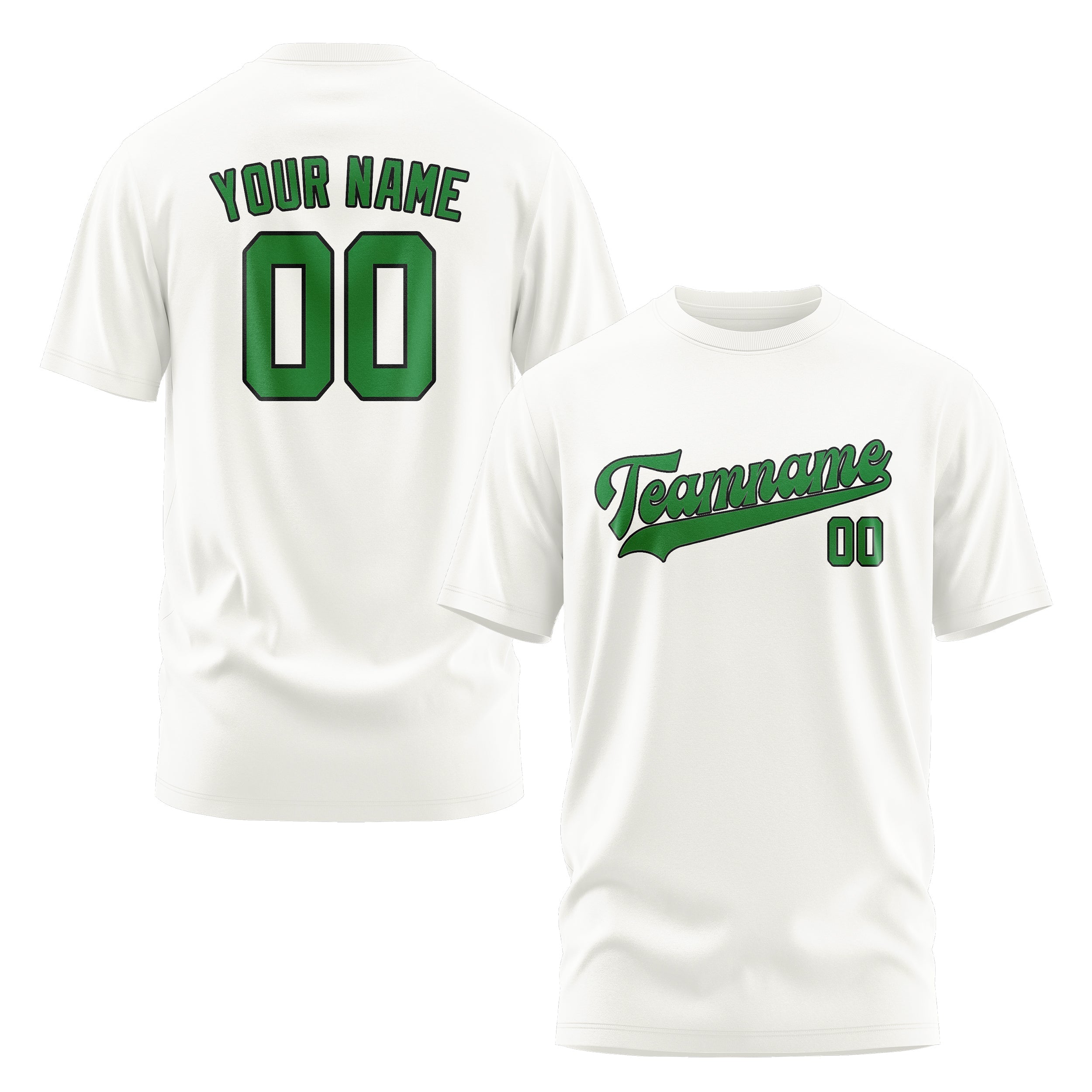 Custom White Emerald Green T-Shirt