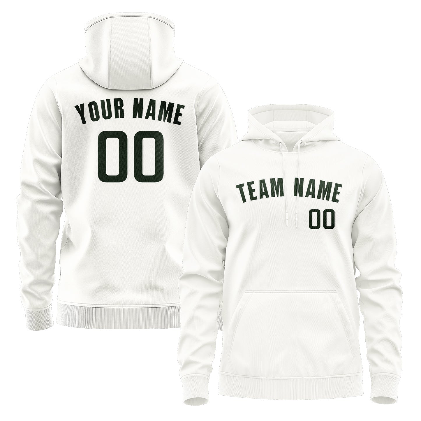 Custom White Dark Green Hoodie