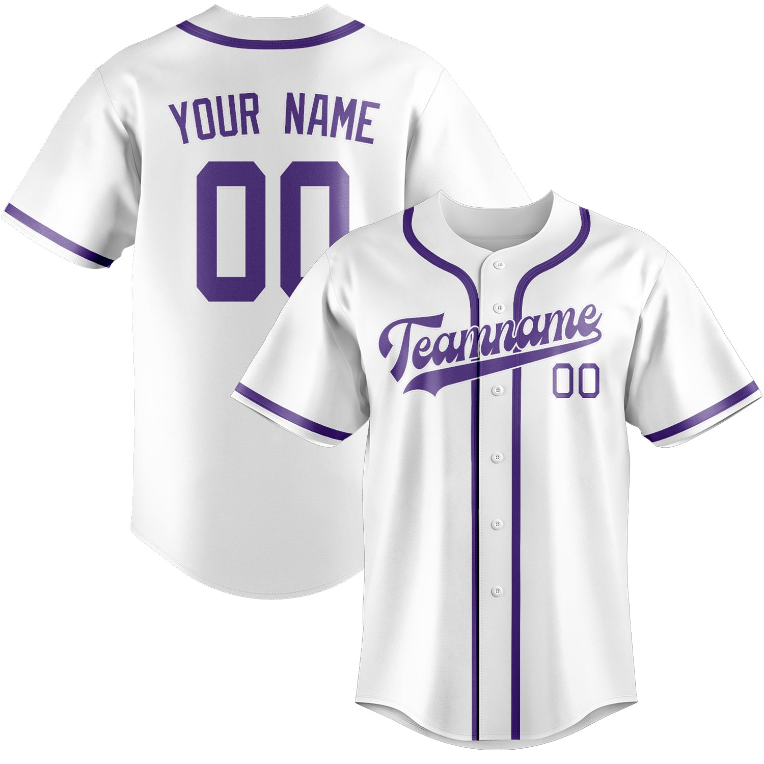 Custom White Light Purple Baseball Jersey