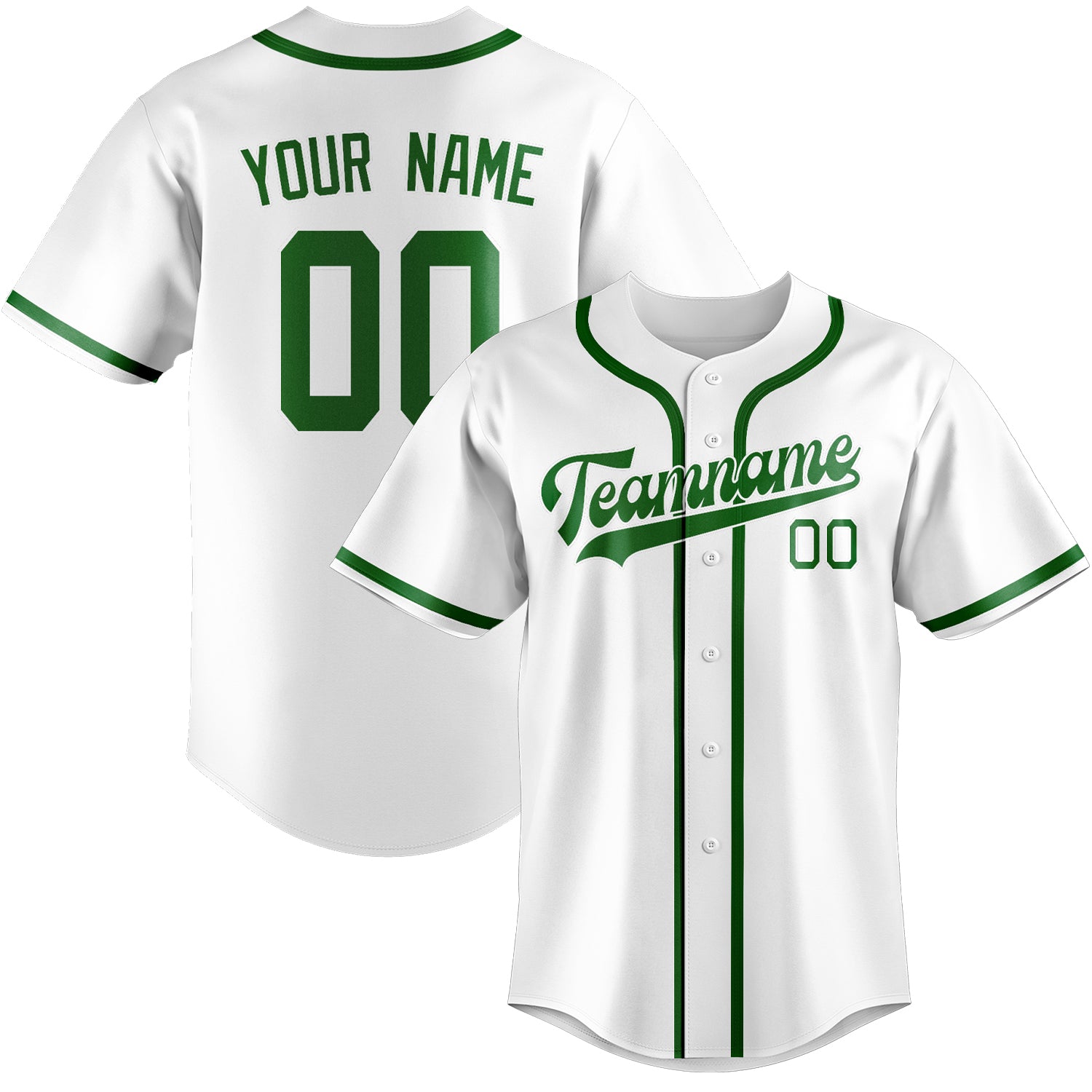 Custom White Emerald Green Baseball Jersey