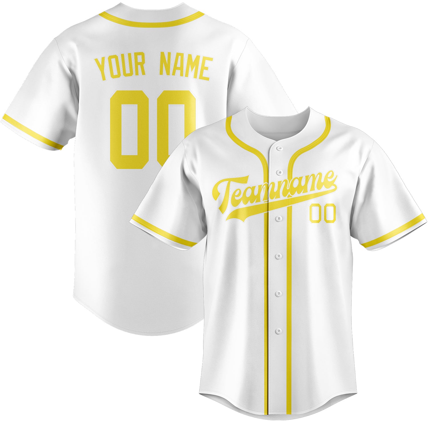 Custom White Light Yellow Baseball Jersey