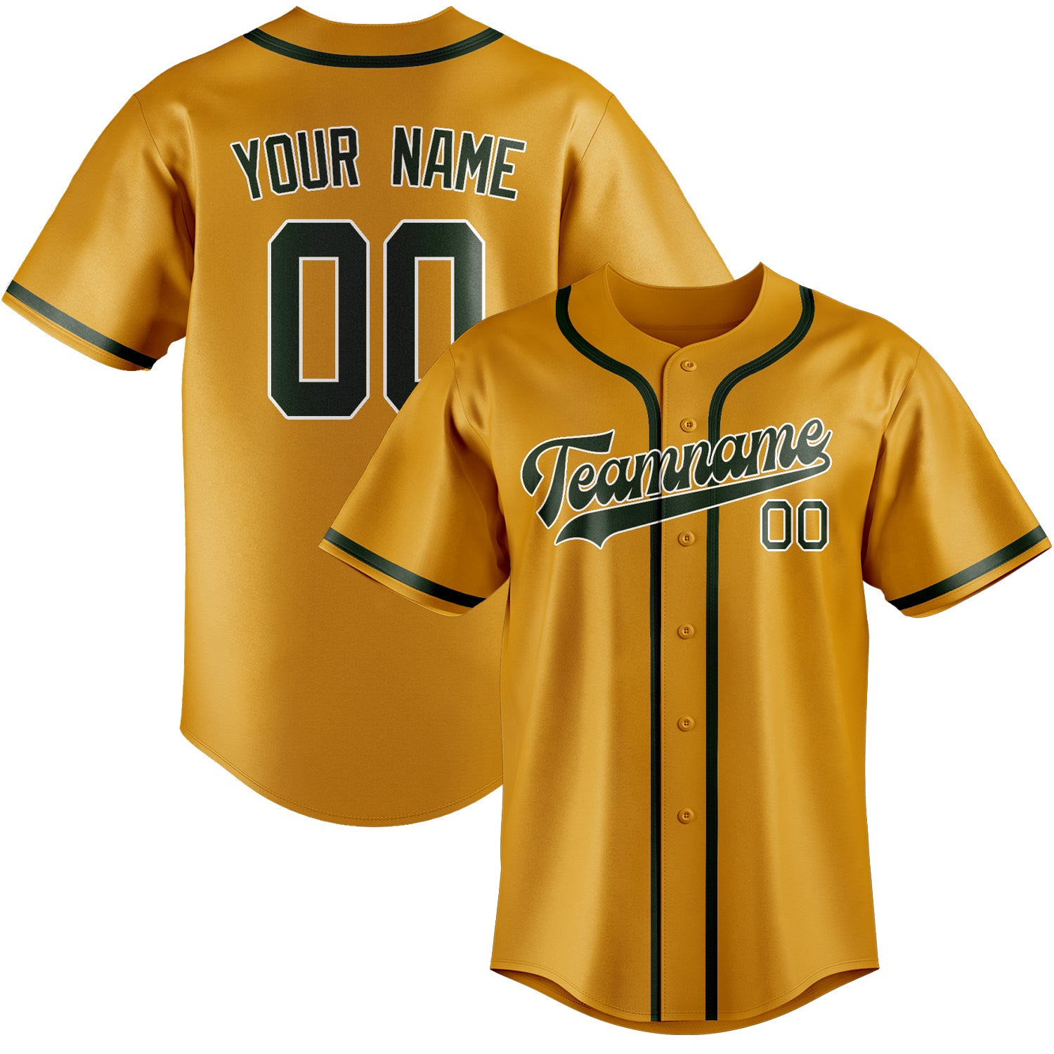 Custom Yellow Dark Green Baseball Jersey