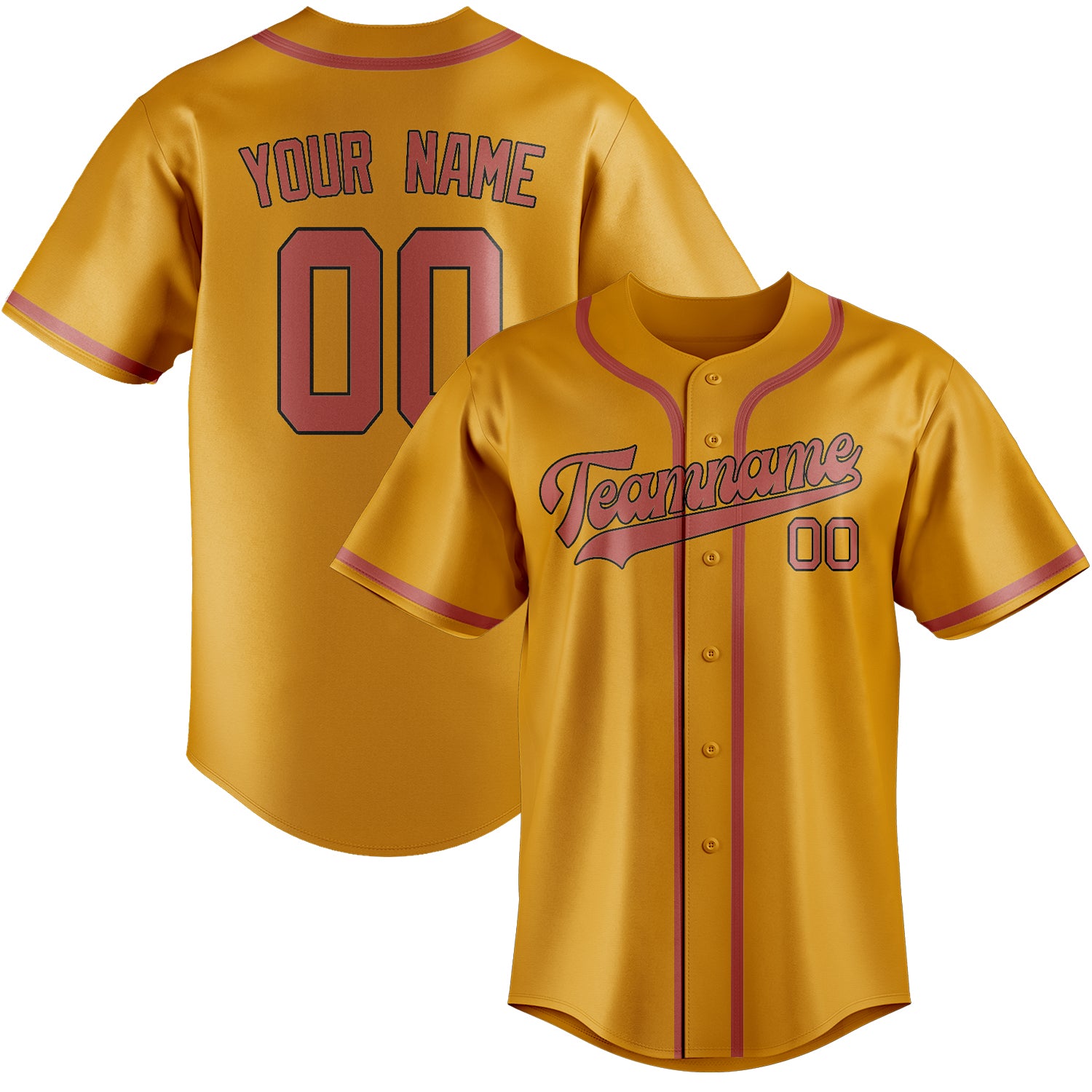 Custom Yellow Copper Rose Baseball Jersey