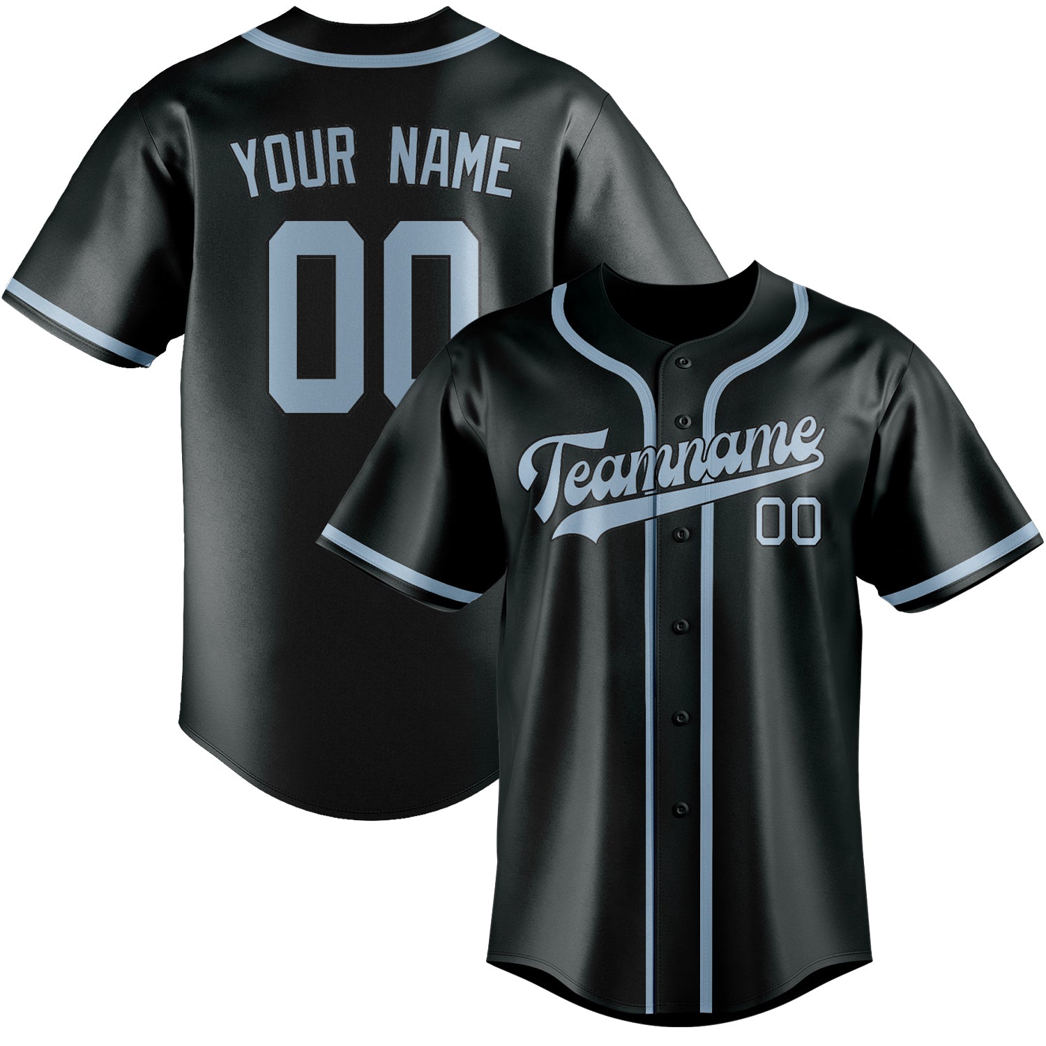 Custom Dark Grey Light Blue Baseball Jersey