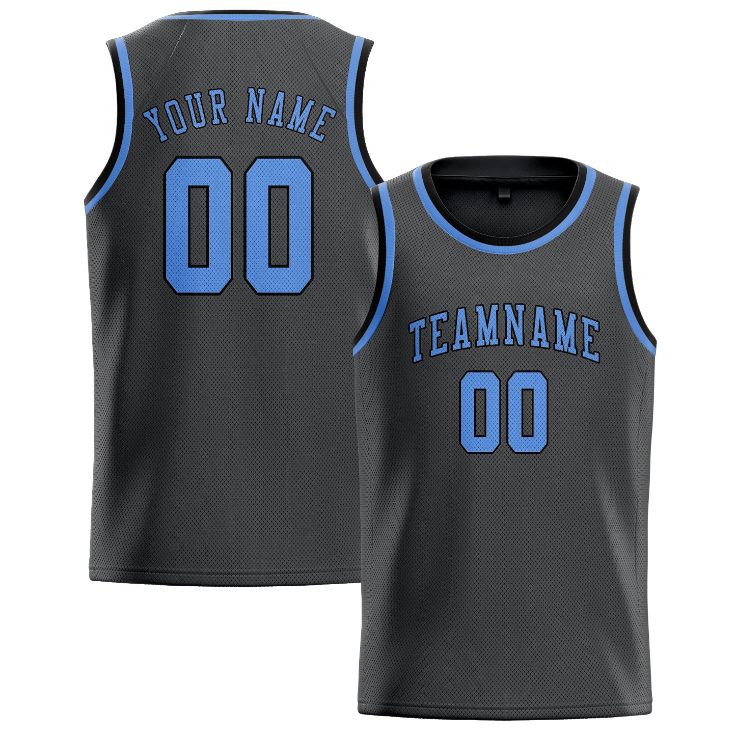 Custom Dark Grey Light Blue Basketball Jersey