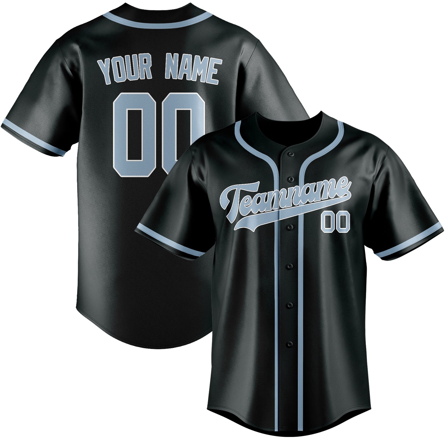 Custom Dark Grey Light Blue Baseball Jersey
