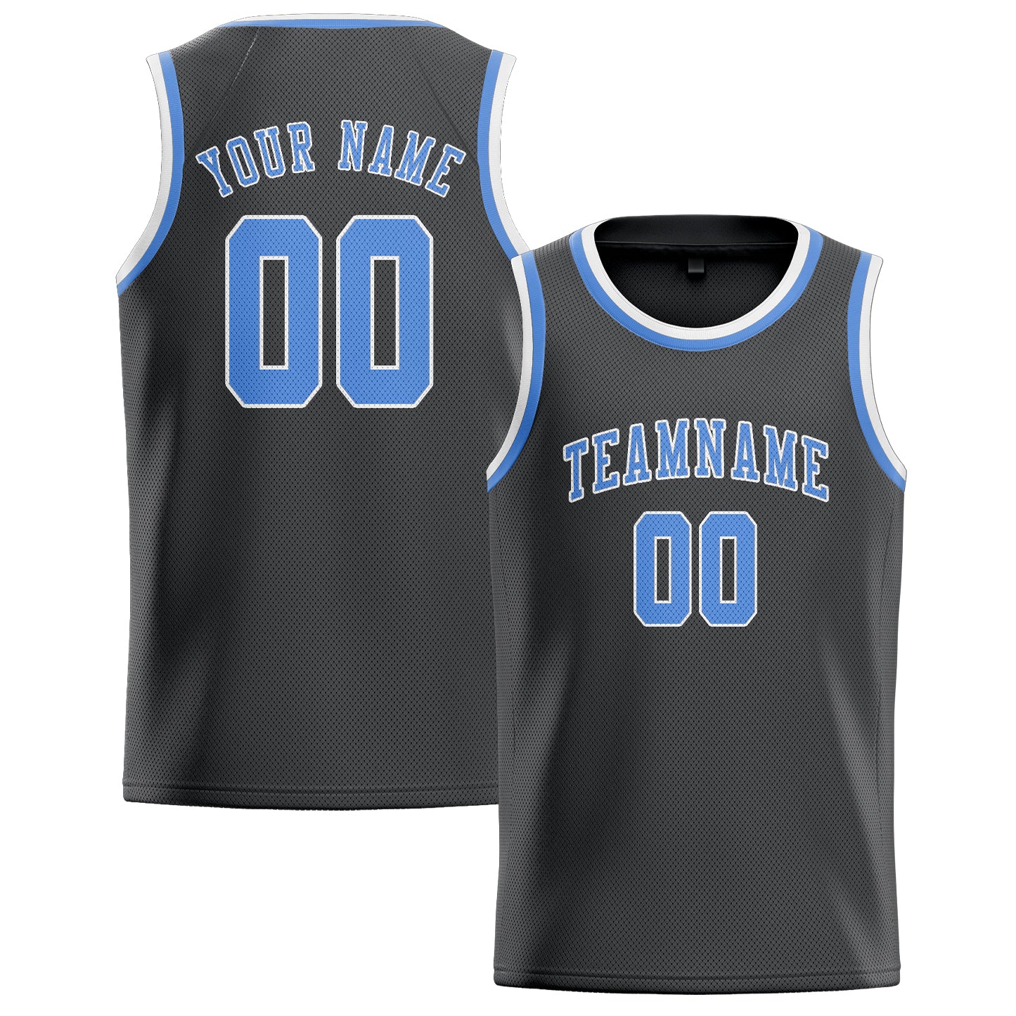 Custom Dark Grey Light Blue Basketball Jersey