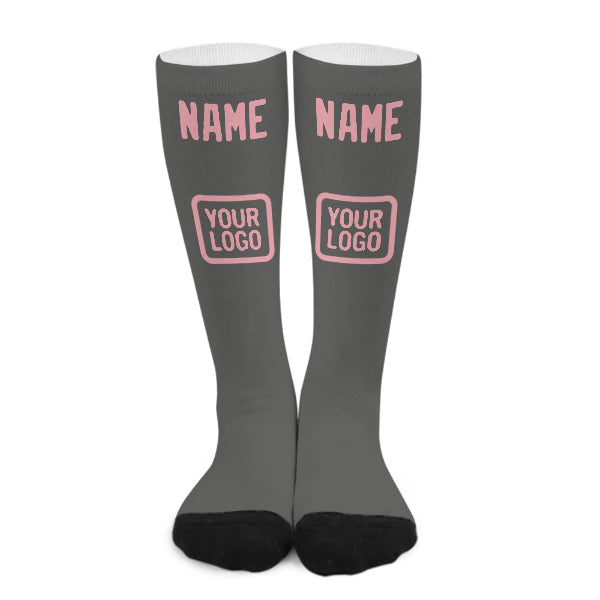 Custom Dark Grey Light Pink Knee-High Sock