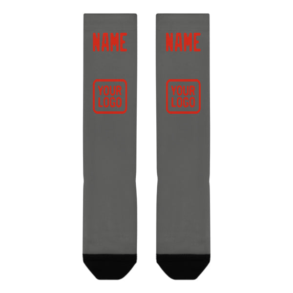 Custom Dark Grey Orange Red Knee-High Sock