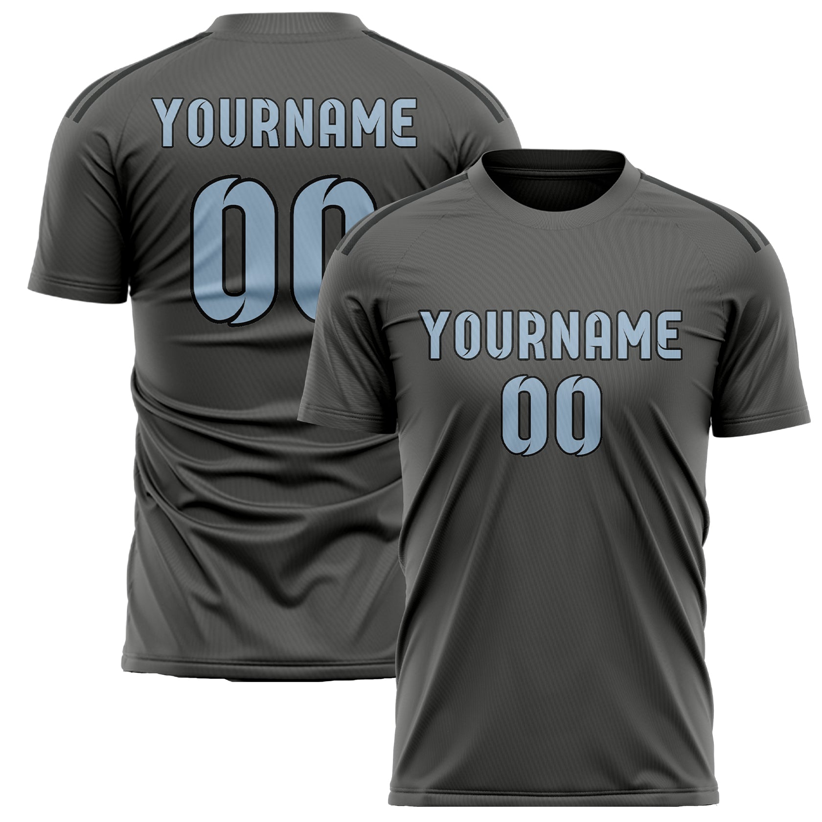 Custom Dark Grey Light Blue Soccer Jersey