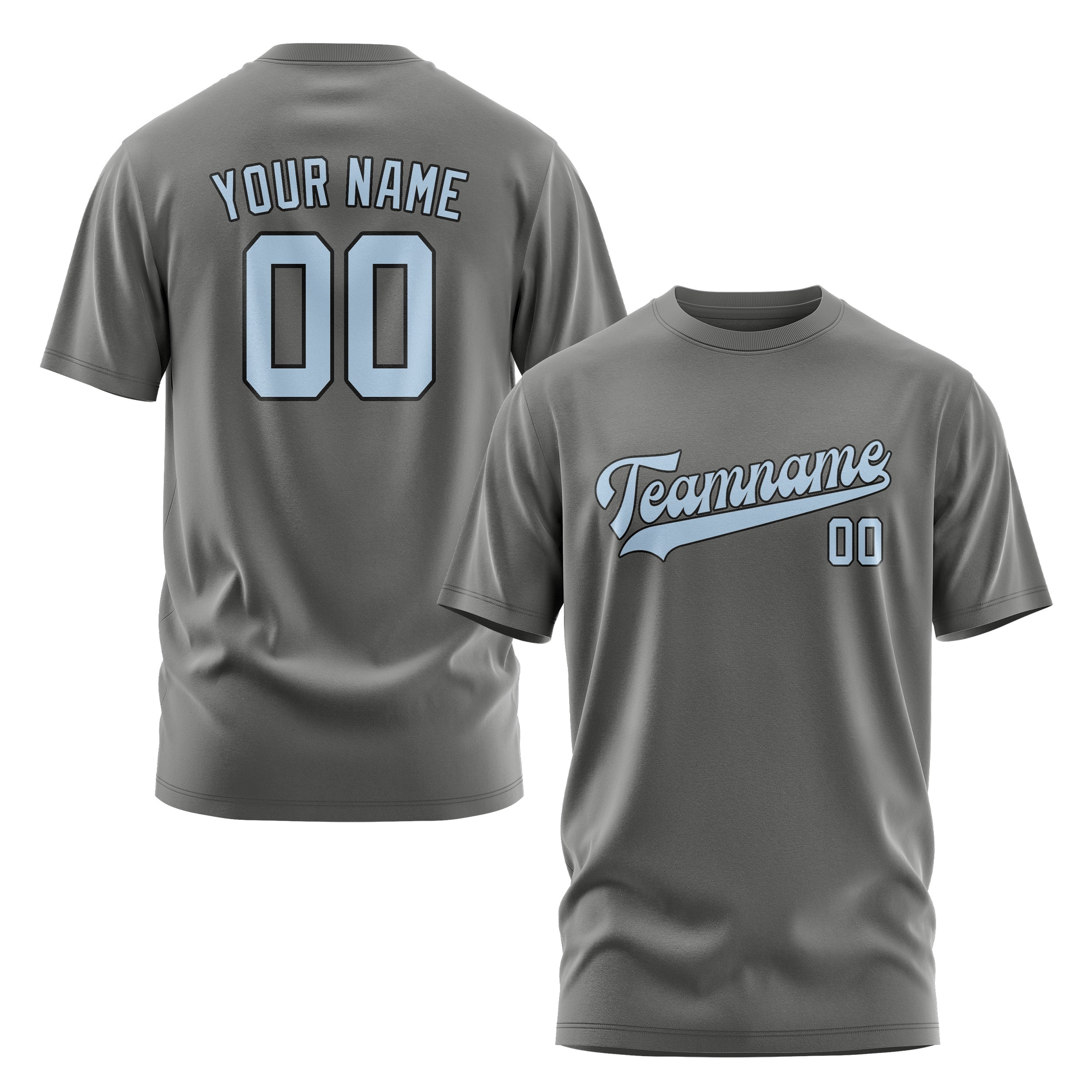 Custom Dark Grey Light Blue T-Shirt