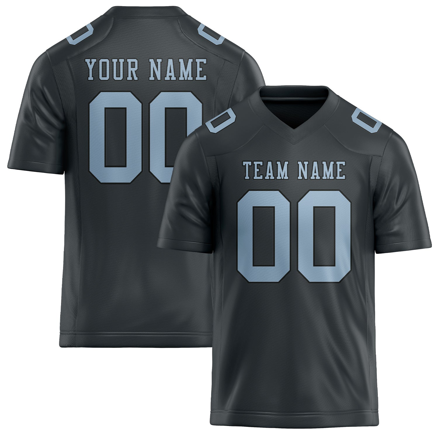Custom Dark Grey Light Blue Football Jersey
