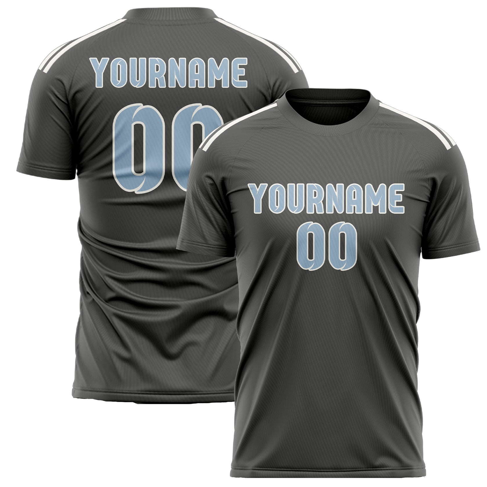 Custom Dark Grey Light Blue Soccer Jersey