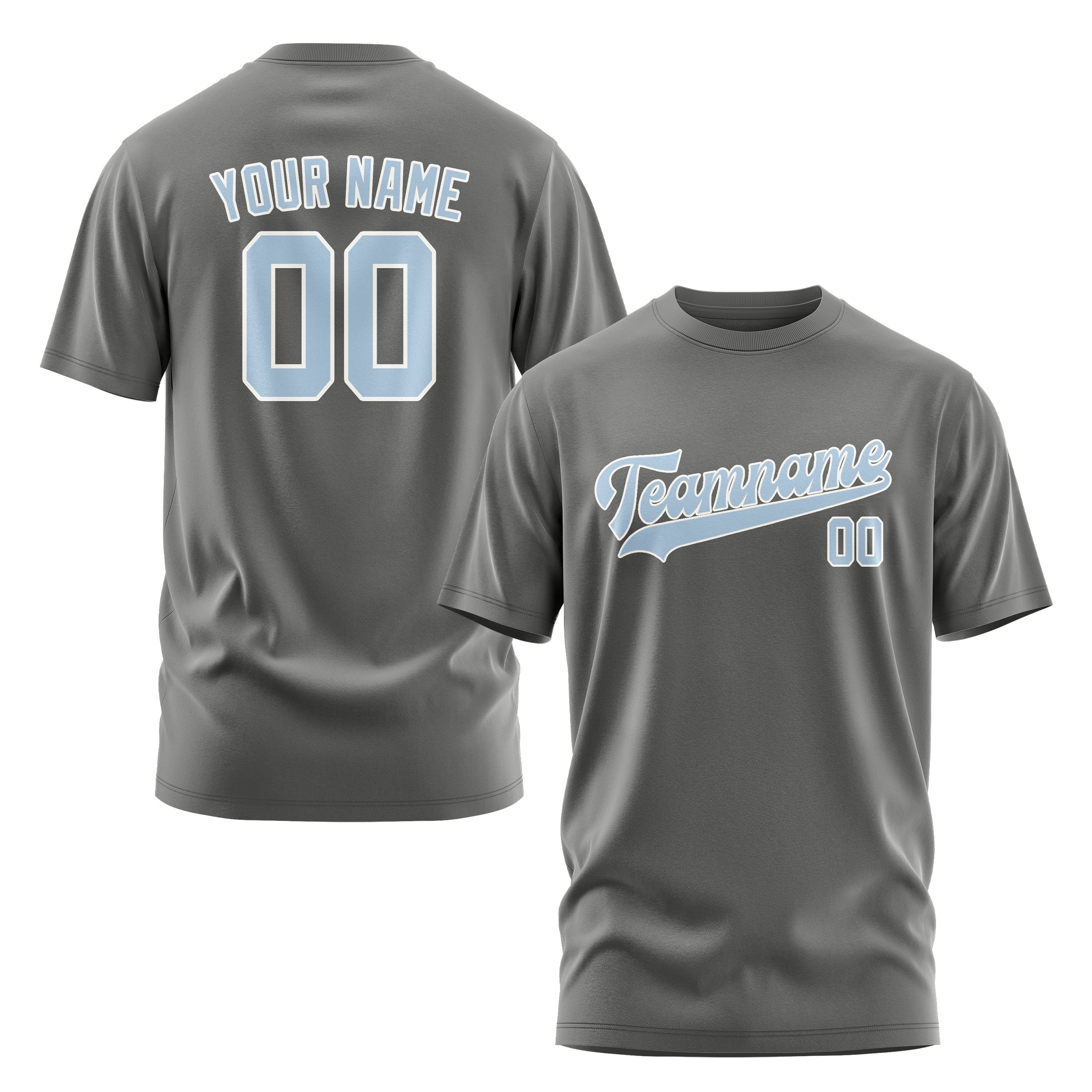 Custom Dark Grey Light Blue T-Shirt