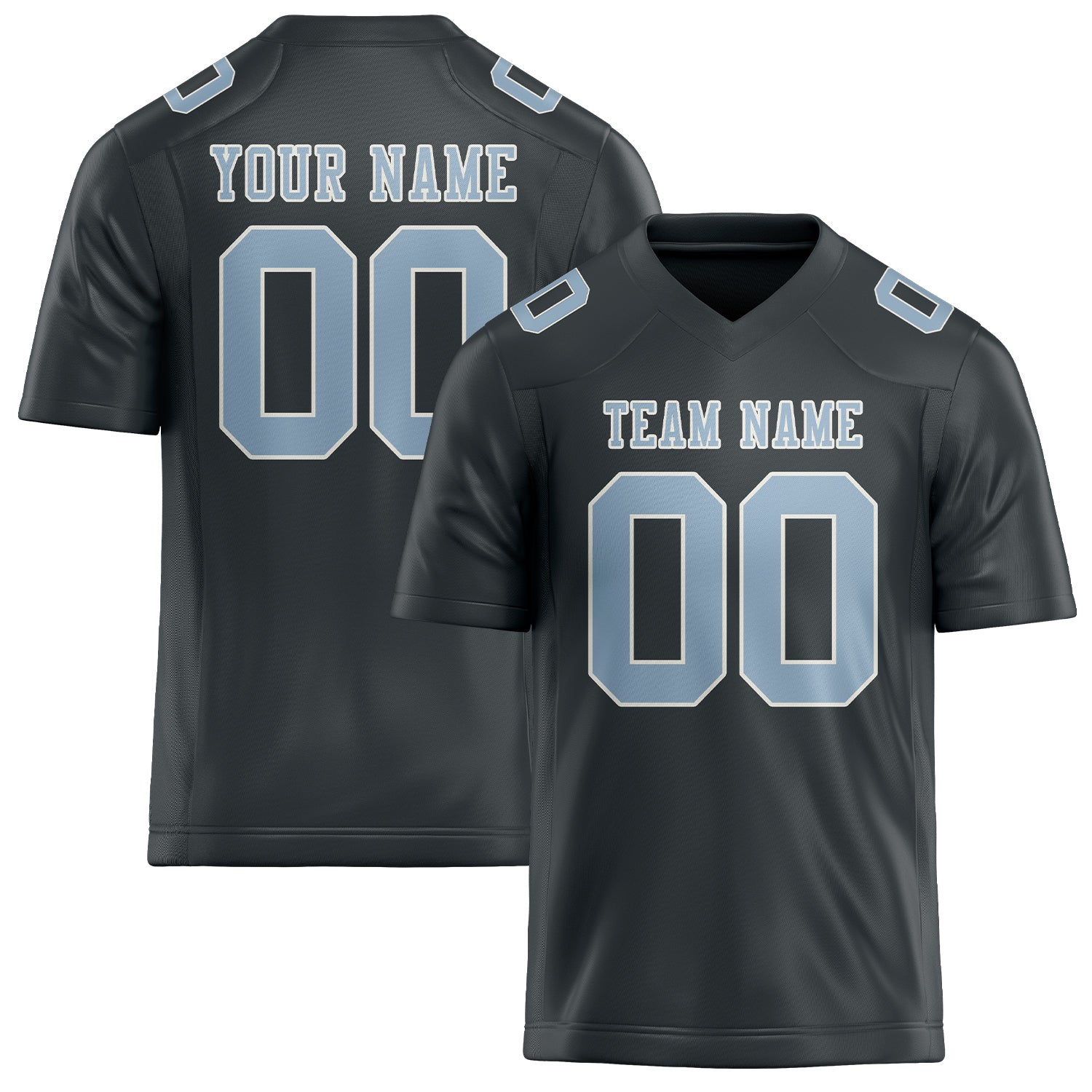 Custom Dark Grey Light Blue Football Jersey