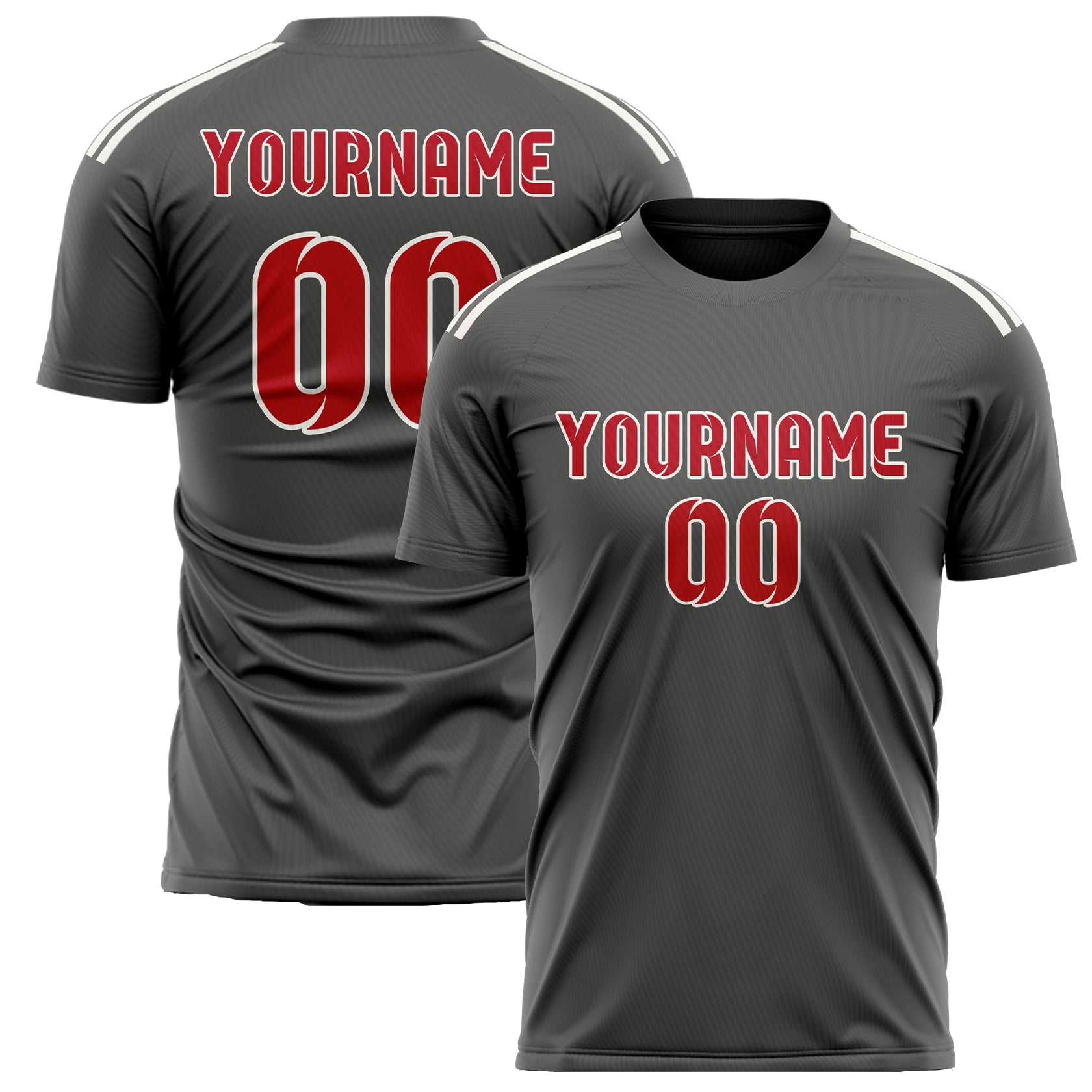 Custom Dark Grey Red Soccer Jersey