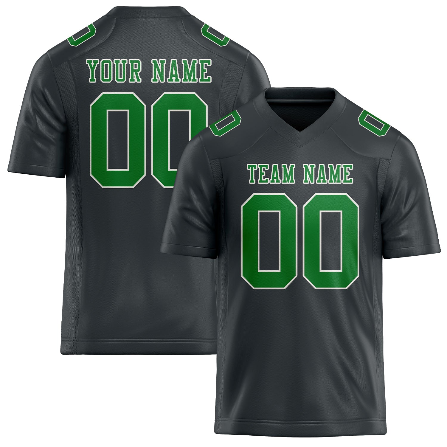Custom Dark Grey Emerald Green Football Jersey