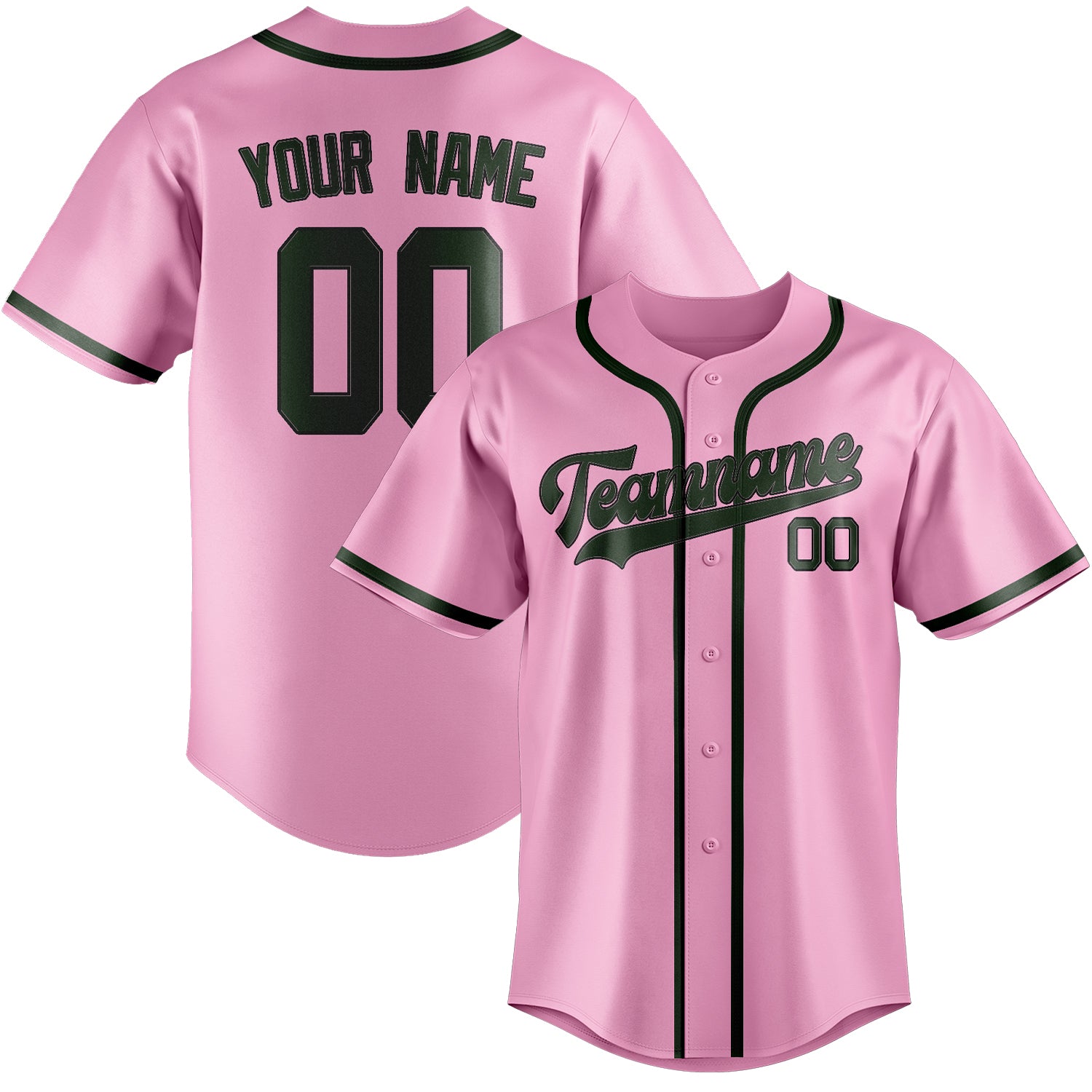 Custom Light Pink Dark Green Baseball Jersey